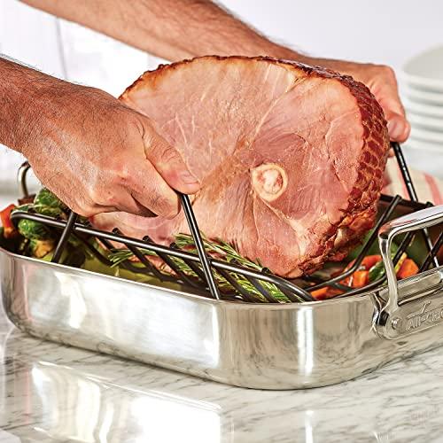 All-Clad All-Clad Specialty Stainless Steel Roaster with Nonstick Rack 11x14 Inch Oven Broiler Safe 600F Roaster Pan, Pots and Pans, Bakeware, Silver