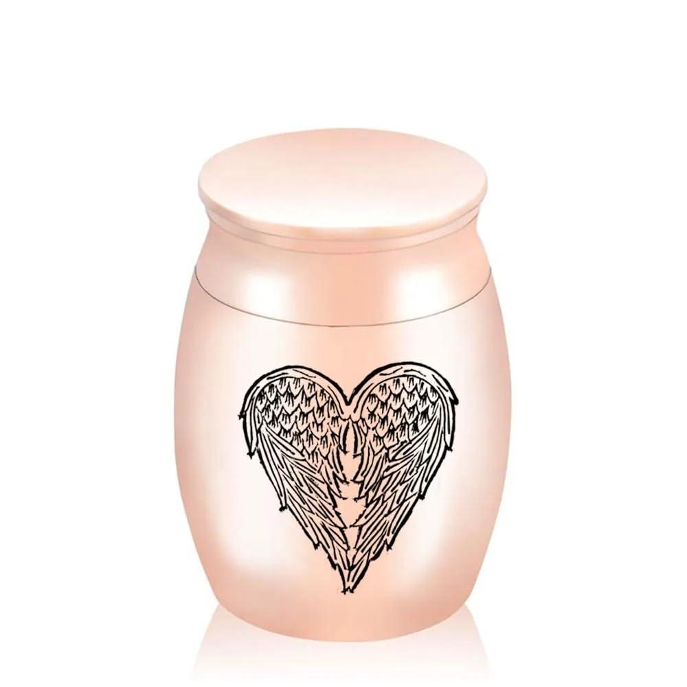 WEISUANSZ WEISUANSZ Coffee Urns Plant Vases Stainless Steel Angel Wings Charm Small Ashes Urn Screw Cap Seal Can Be Opened Ash Box 30x40mm,2