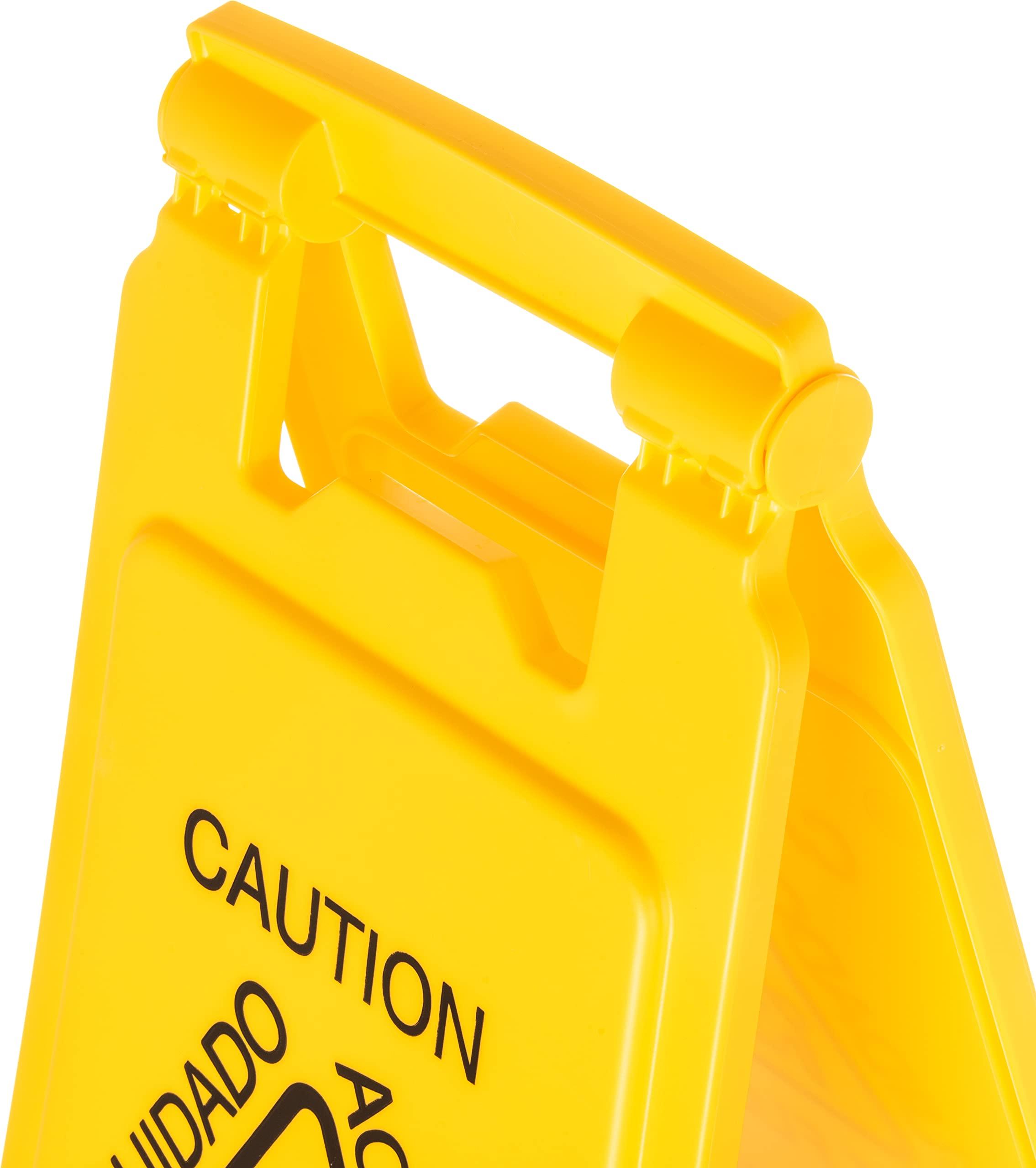 Carlisle FoodService Products SPARTA Flo-Pac Caution Wet Floor Sign with English, Spanish, German for Commercial Use, 25 X 11 Inches, Yellow, (Pack of 6)