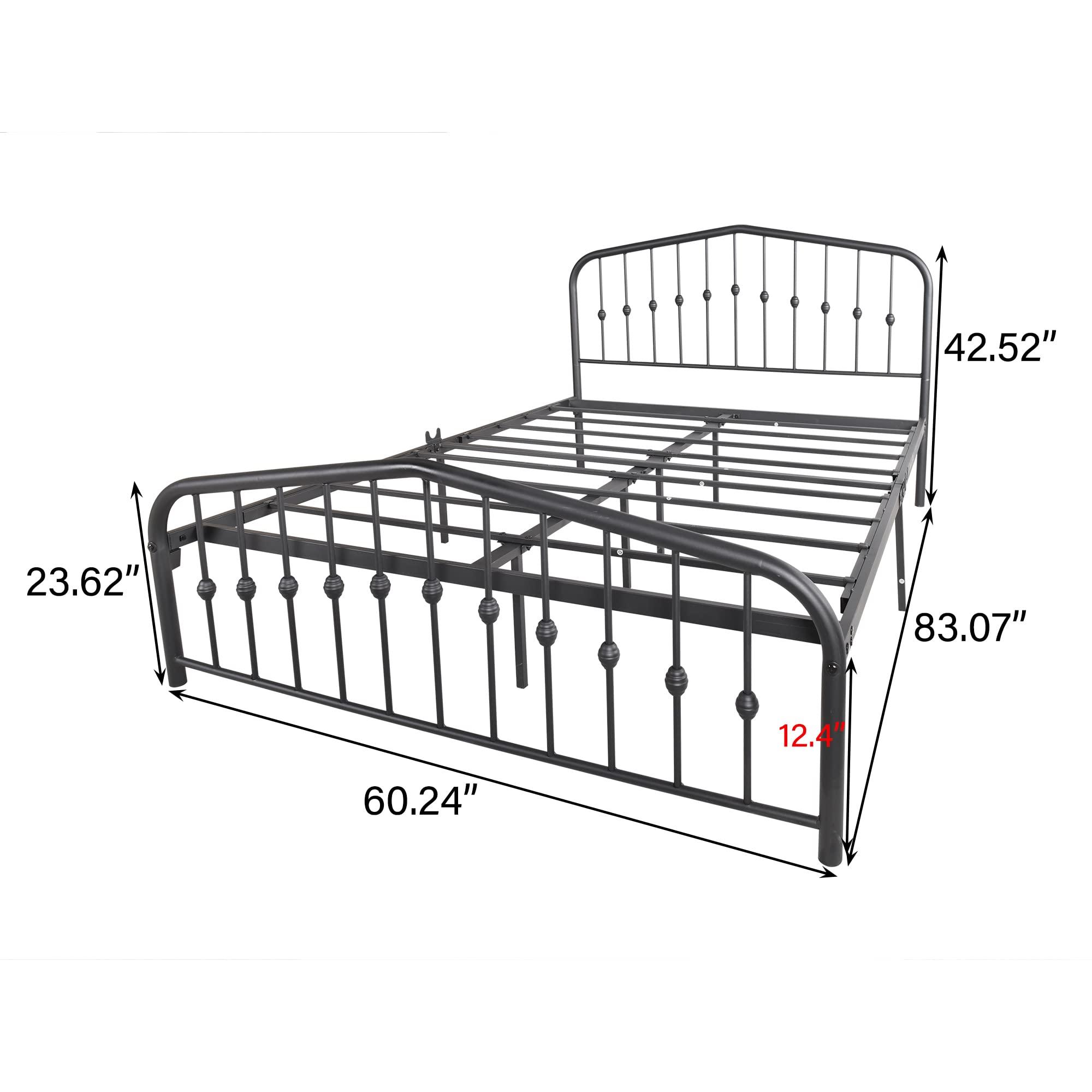 CNANXU CNANXU Metal Queen Size Platform Bed Frame with Headboard Footboard, Steel Bed Frame Queen Size Bed Mattress Foundation Support, No Box Spring Needed, Heavy Duty Steel Slats-Queen Bed (Black)
