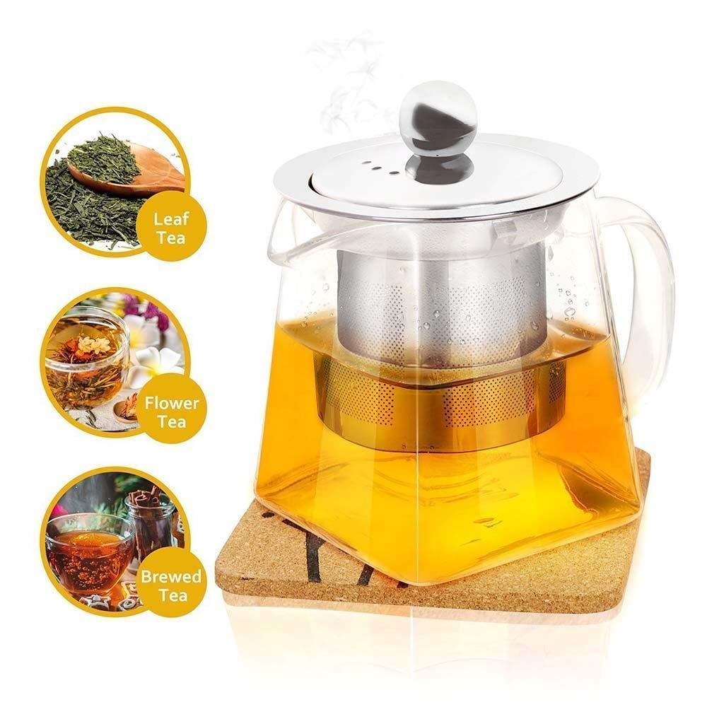 ALEECYN 11.8oz Glass Teapot with Infuser, Borosilicate Glass Tea Kettle for Loose Leaf Tea, High Borosilicate Clear Glass Tea Pots for Loose Leaf Tea and Blooming Tea, Stovetop Save (350ML)