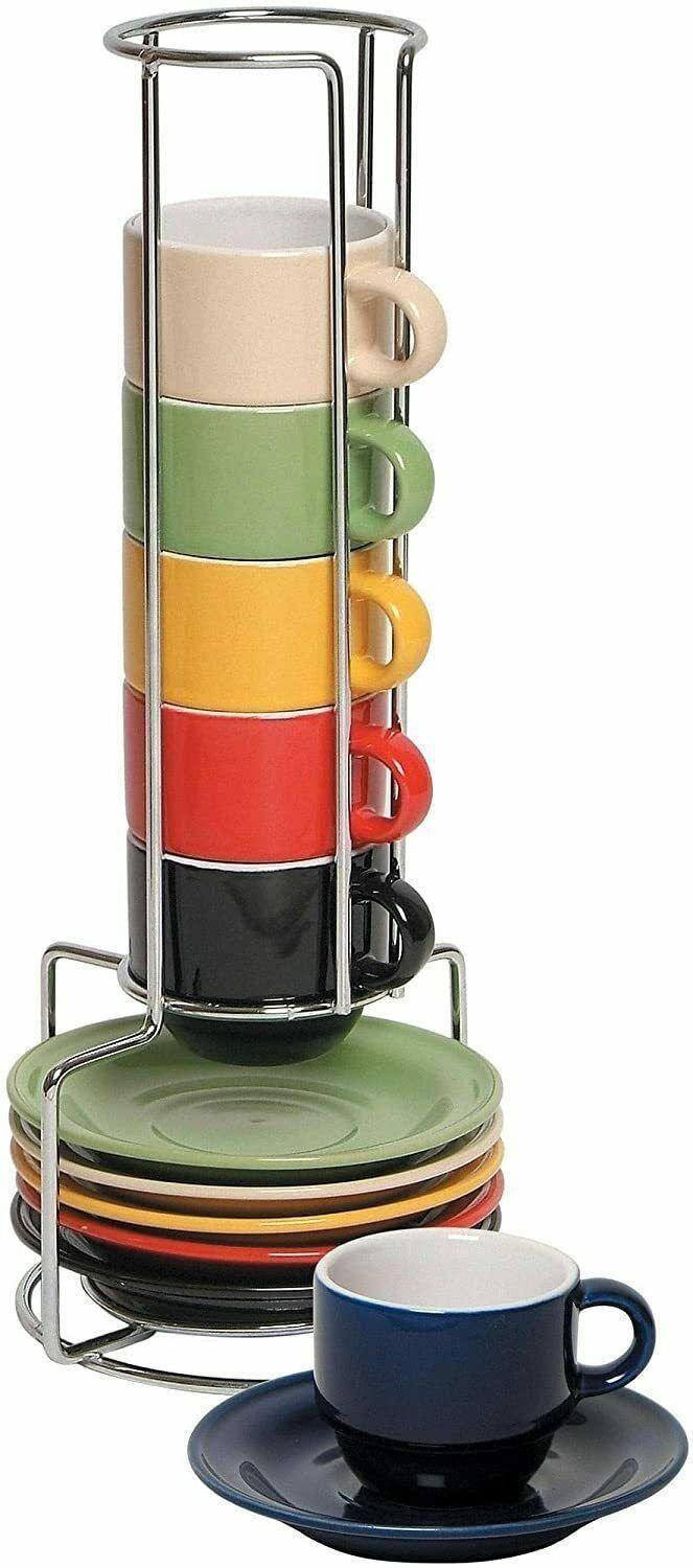 Generic JHUS Espresso Cups & Saucers Set 13 Pcs W/Stand Espresso cup Expresso coffee cup Espresso accessories Coffee cup set Coffe cup Espresso mugs Espresso shot cups Cup sets