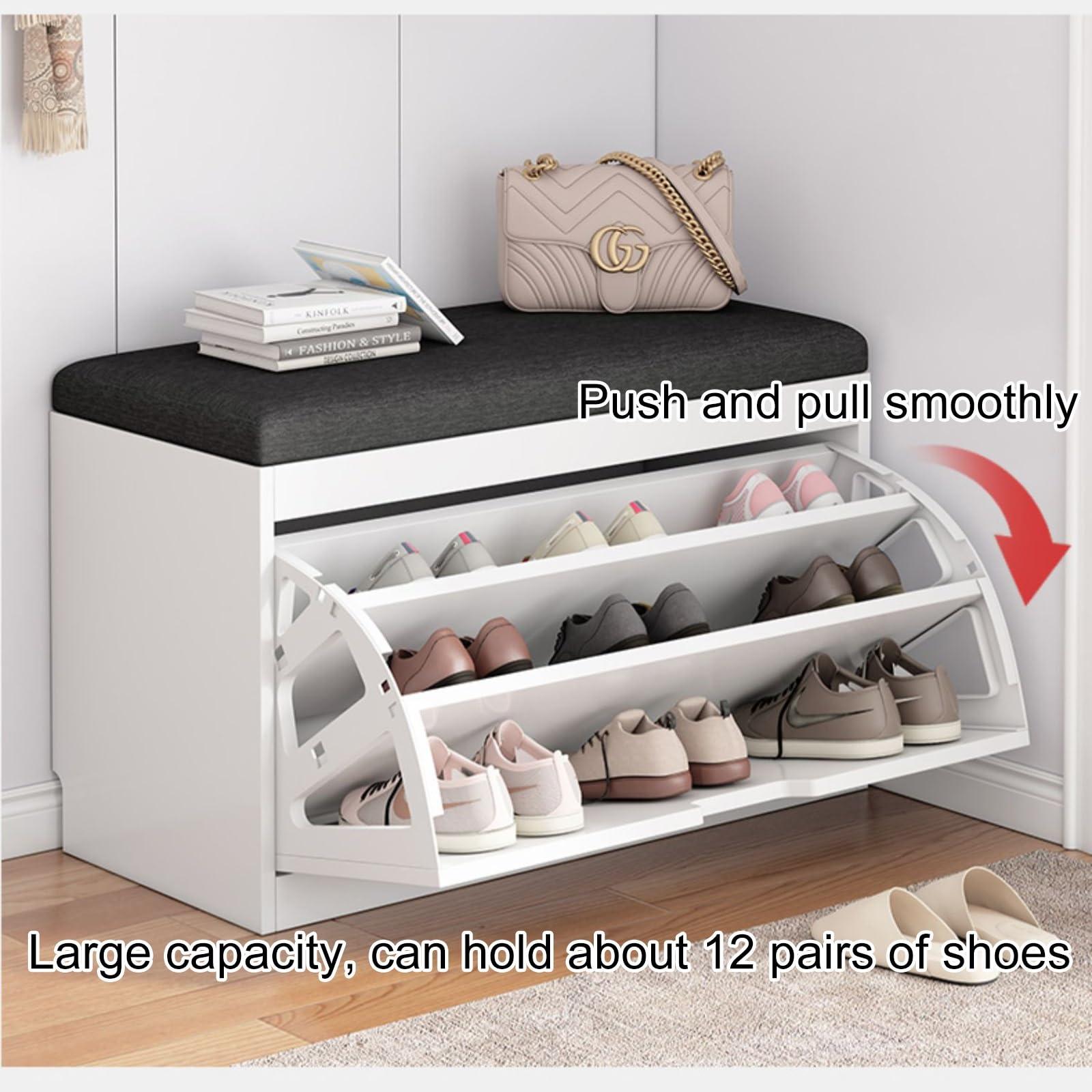 SARKEY Shoe Bench, Bench with Shoe Storage,Lift Top Entryway Bench with Removable Cushion, Wood Shoe Rack with Shoe Storage Drawer and Doors for Entryway, Mudroom, Hallway, Closet and Garage (Color : Black