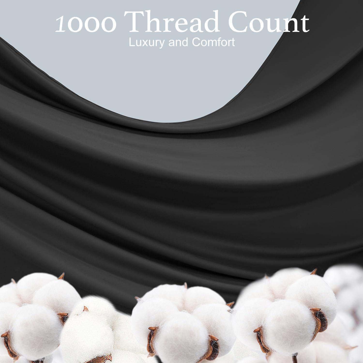 SAKIAO SAKIAO 1000 Thread Count Luxury Heavy Cotton Sheets,100% Egyptian Cotton Sheets Full Bed Sheet Set,Very Smooth Soft & Thick Sateen Weave Fits Mattress Upto 18\'\' DEEP Pocket (Black, Full)