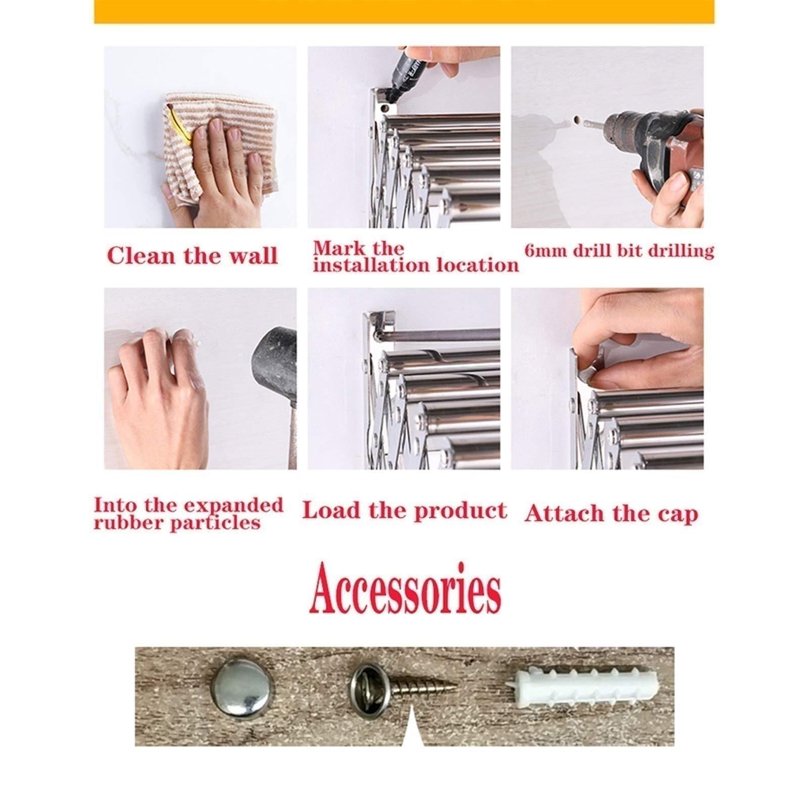 HomeLoft Basics Collapsible Airer Clothes,Wall Mounted Towel Rack,Folding Drying Rack,for Laundry Room Bathroom Clothesline Clotheshorse (50cm)