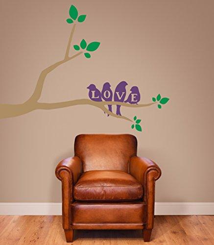 The Decal Guru Love Birds on a Branch Wall Decal (Light Brown & Purple, 37\" (H) X 48\" (W))