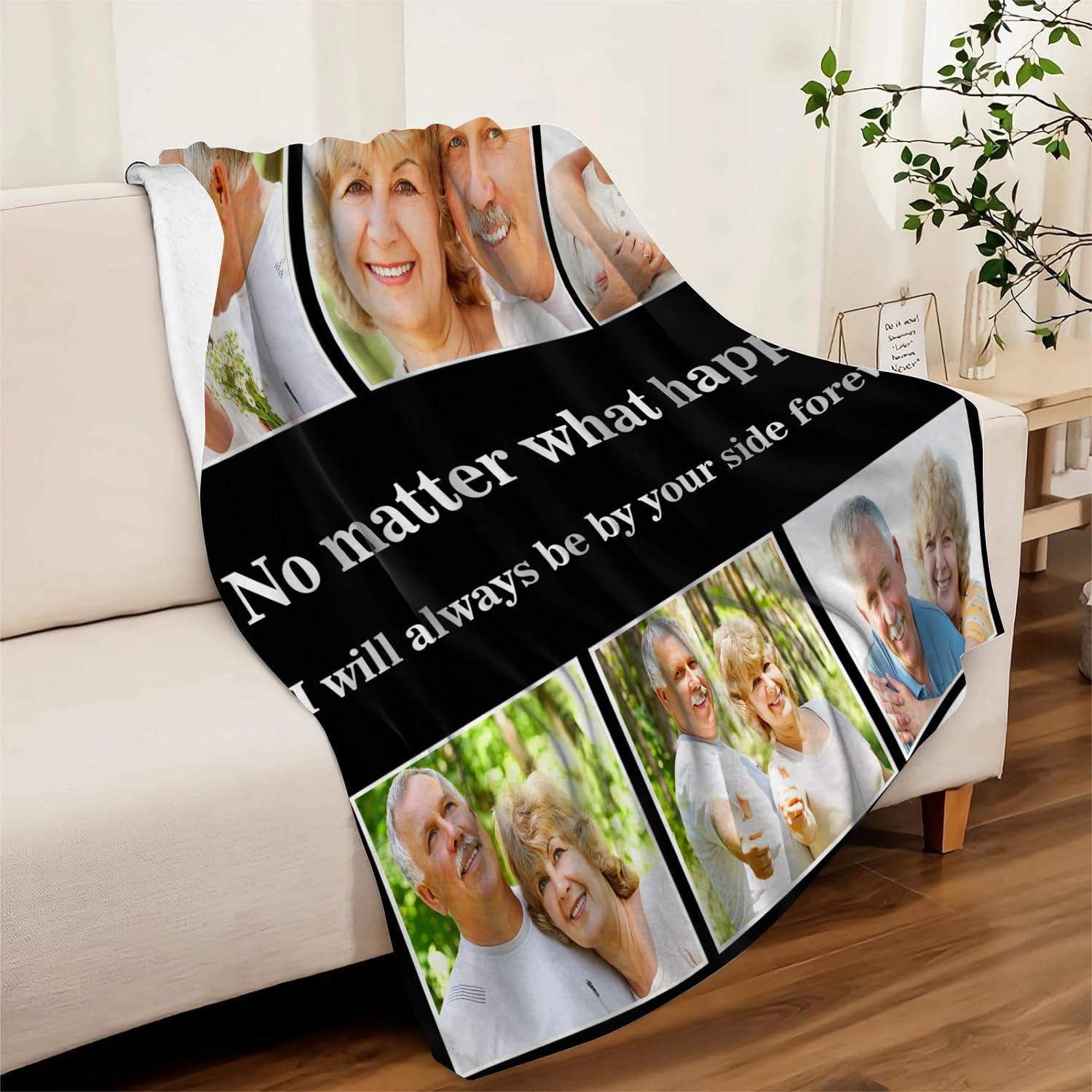 Pzwqkyn Pzwqkyn Custom Blanket with Photos Text, Personalized Blanket with Pictures Aniversary Gifts for Mom, Dad, Families, Boyfriend, Girlfriend, Kids, Christmas Throw Blankets, 60\" W x 70\" L