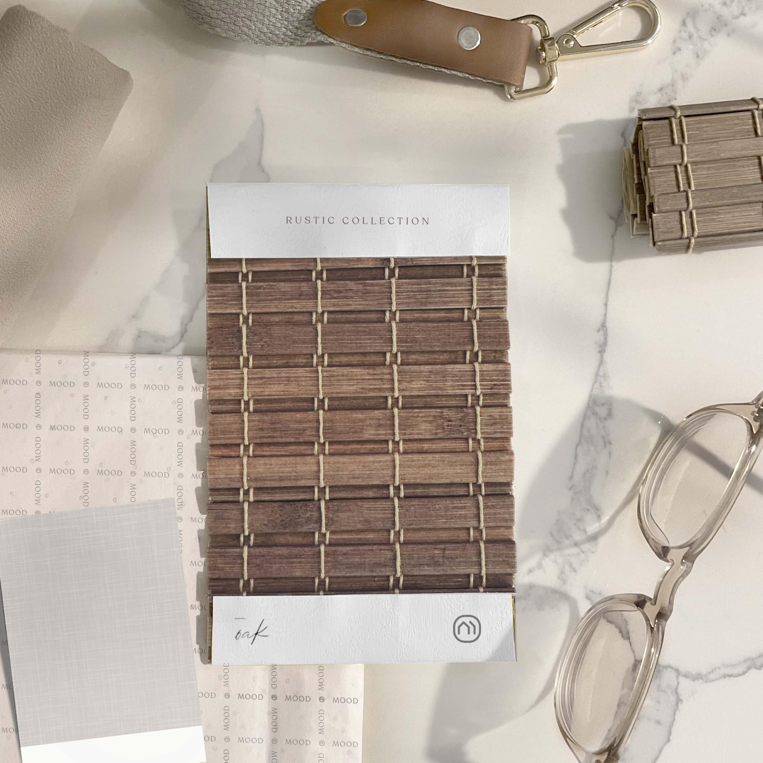 Mood MOOD Custom Bamboo Shades | Rustic | Cordless Bamboo Roman Shades for Windows and Doors (Natural Woven) | Rustic Oak (Great Privacy) | 63.5" W X 48" H