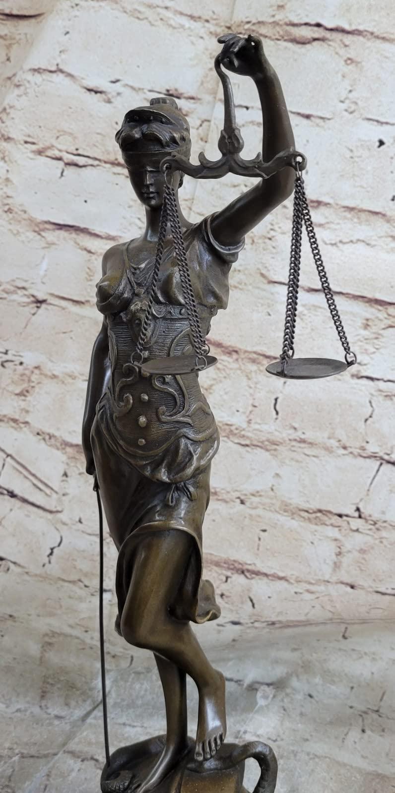 EUROPEAN BRONZE EUROPEAN BRONZE Lawyer Law Student Graduation Gift Lady Blind Justice Bronze Marble Statue Art