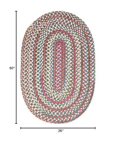 Super Area Rugs Super Area Rugs Roxbury American Made Braided Rug for Indoor Outdoor Spaces, Blue/Natural Multi, 3' X 5' Oval