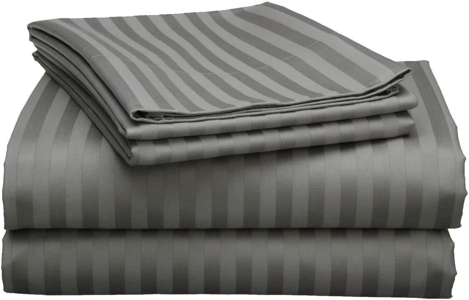 Ashley Mills Ashley Mills 100% Egyptian Cotton 4Pcs Sheets Set TwinXL 800 Thread Count 18\" Deep Pocket Luxury Super Soft Hotel Class TwinXL Size Bed Sheets - Dark Grey Stripe