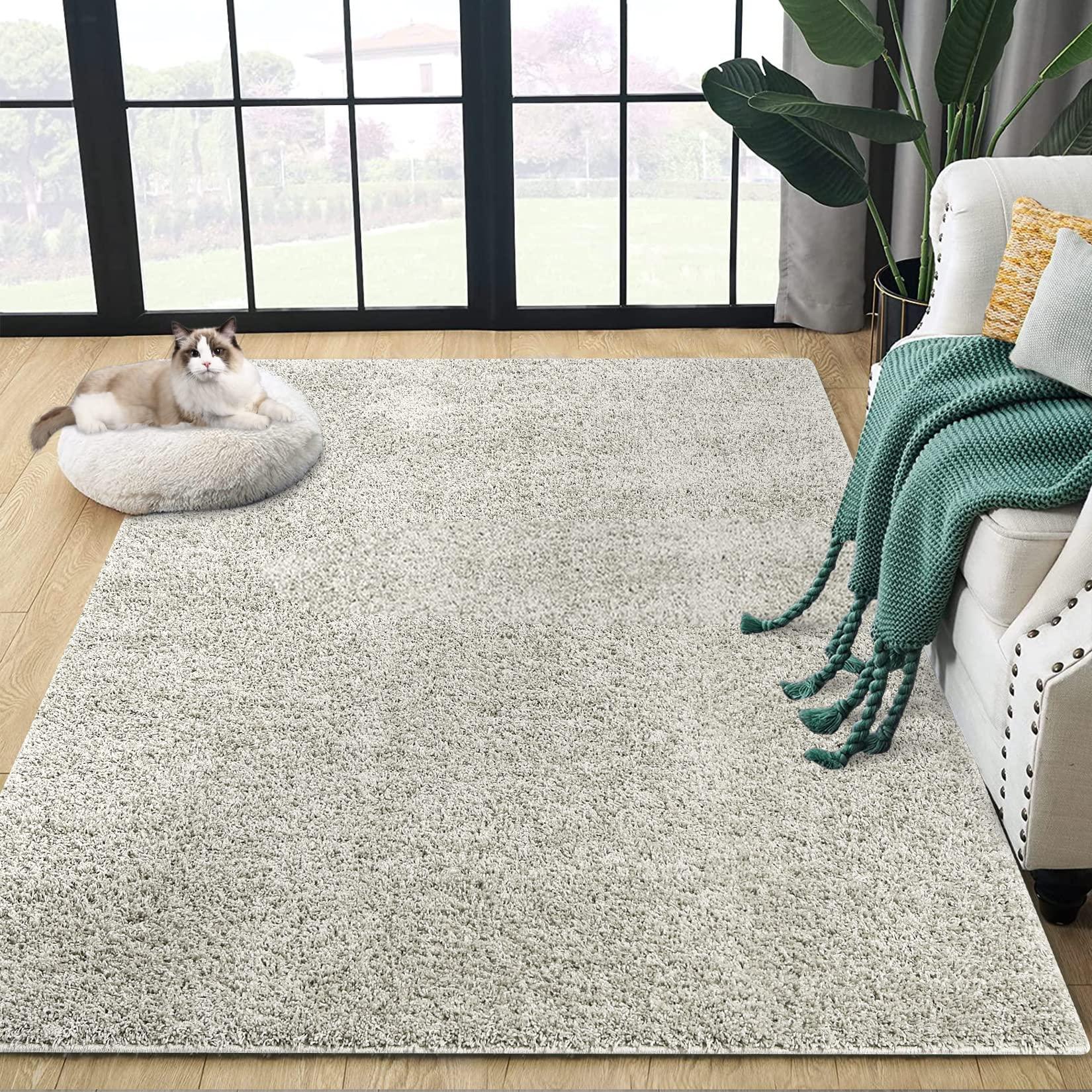 NANAN NANAN Living Room Rug 10x13 Shag Plush Rugs for Bedroom College Dorm Room Non Shedding Fluffy Bedside Rug Soft Shaggy Office Carpet Fuzzy Rugs for Nursery Aesthetic Rugs Ivory Grey