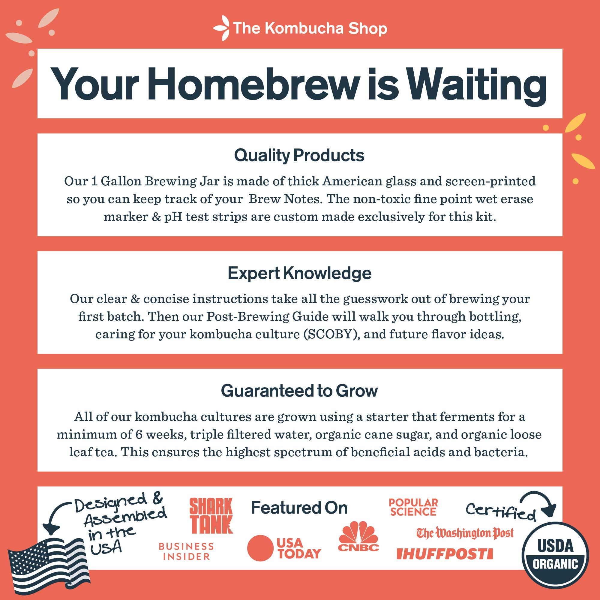 The Kombucha Shop The Kombucha Shop Organic Kombucha Starter Kit - 1 Gallon Brewing Kit Includes All The Essentials Required for Brewing Kombucha At Home