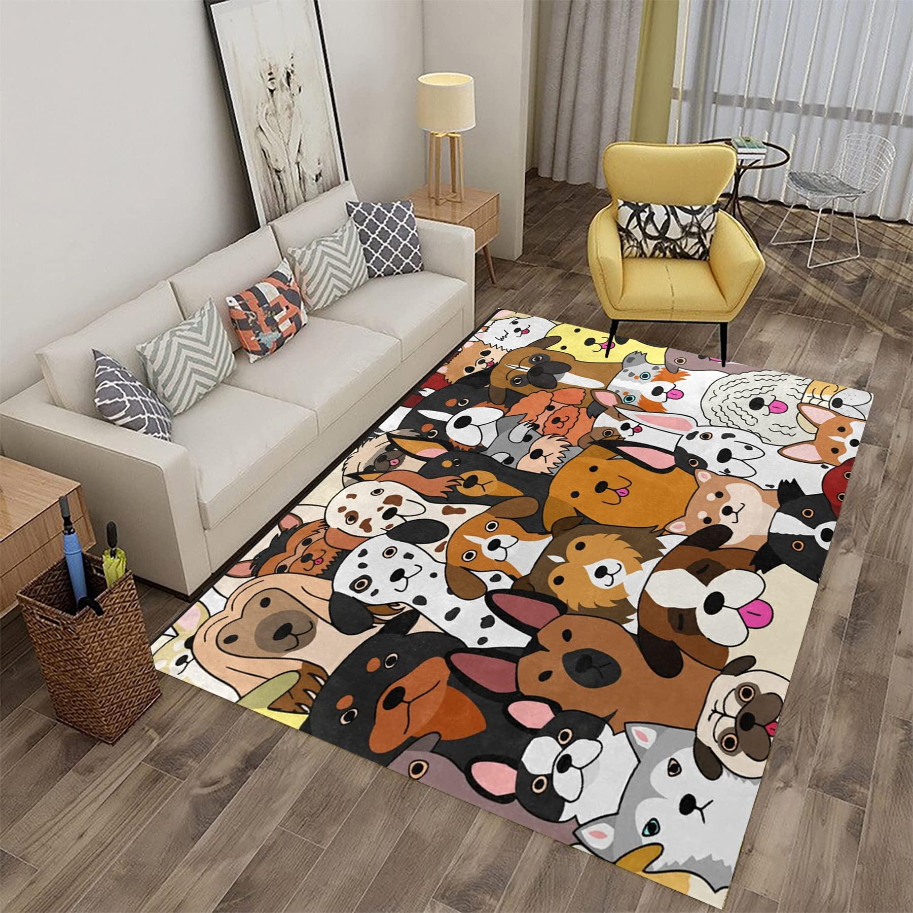 Oueoty Oueoty Cute Puppy Pug Bulldog Area Rug Rugs for Living Room Bedroom 8x10ft