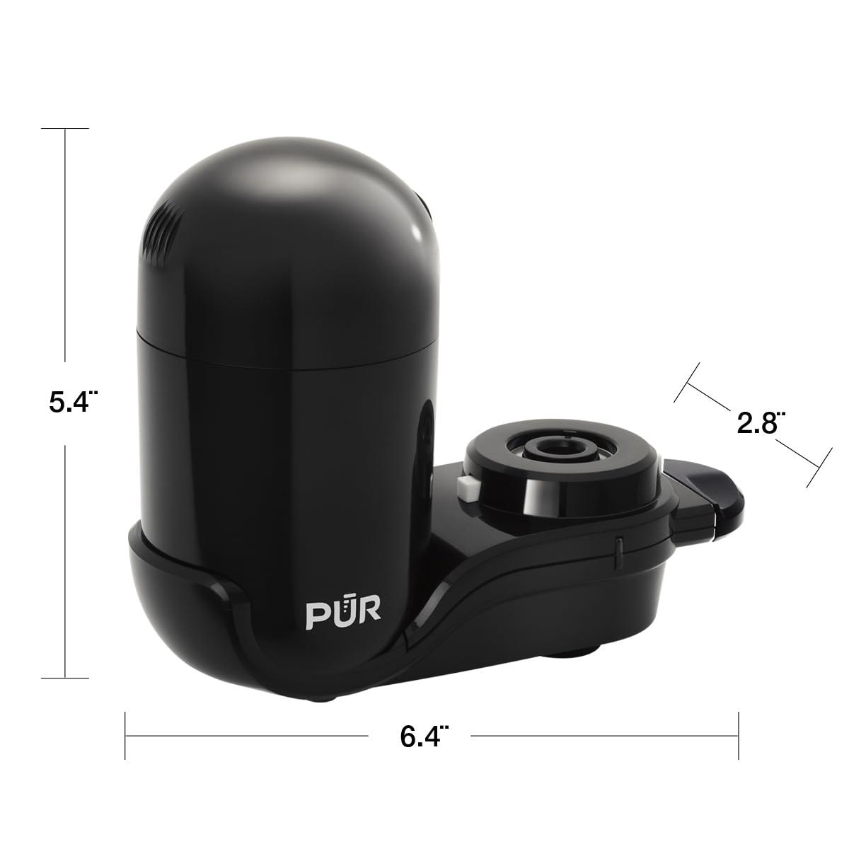 PUR PUR Vertical Faucet Mount Water Filtration System with Lead Reducing Filter for Cleaner, Filtered Tap Water, Lasts 100 Gallons, Sink Water Filter, Fits Most Kitchen or Bathroom Faucets, Black