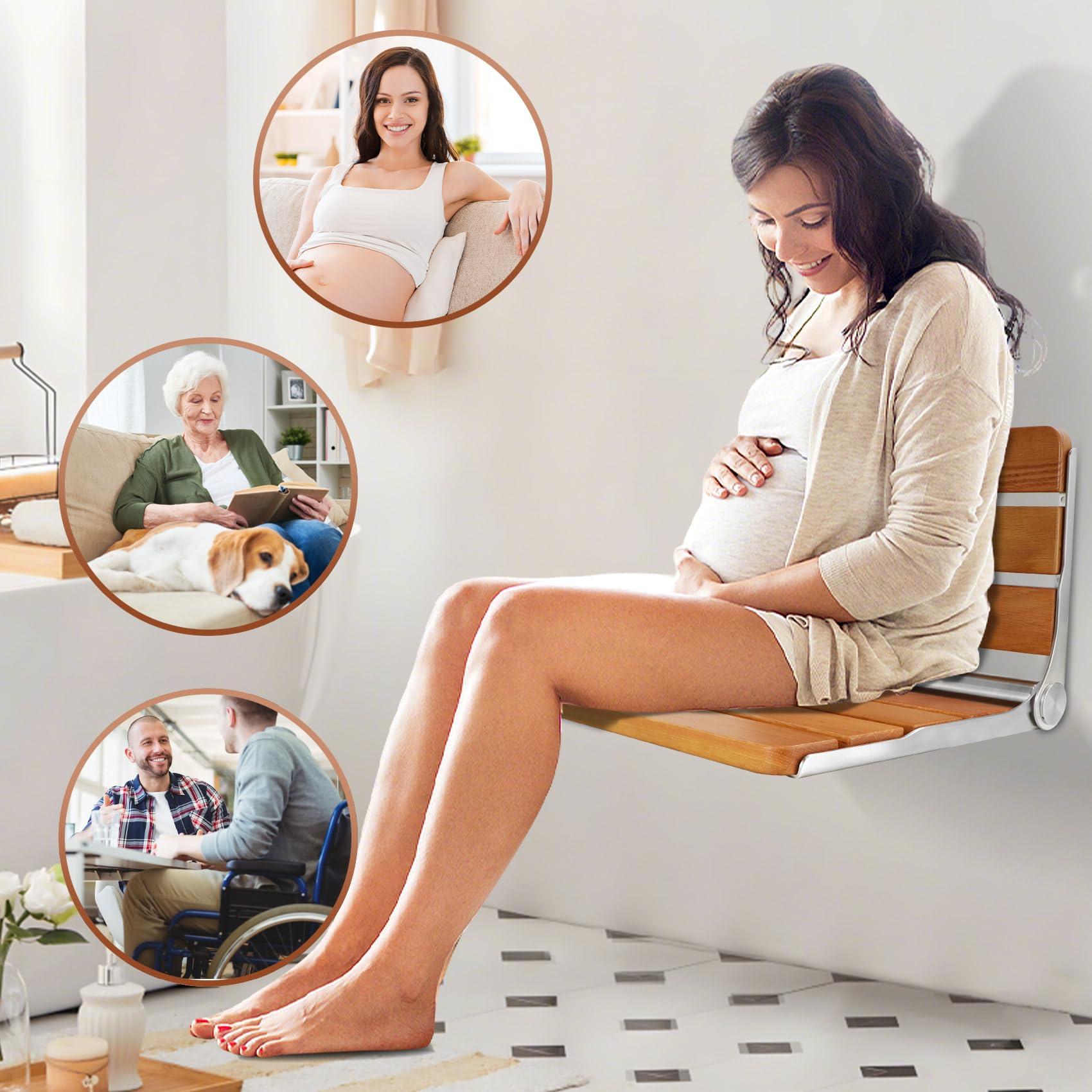 Flngr Folding Teak Shower Seat Wall Mounted,Fold Down Shower Seat,Foldable Shower Bench,Home Care Teak Shower Seat Bench for Inside Shower,Folding Shower Seat Bench,Wall Mount Shower Seat for Christmas