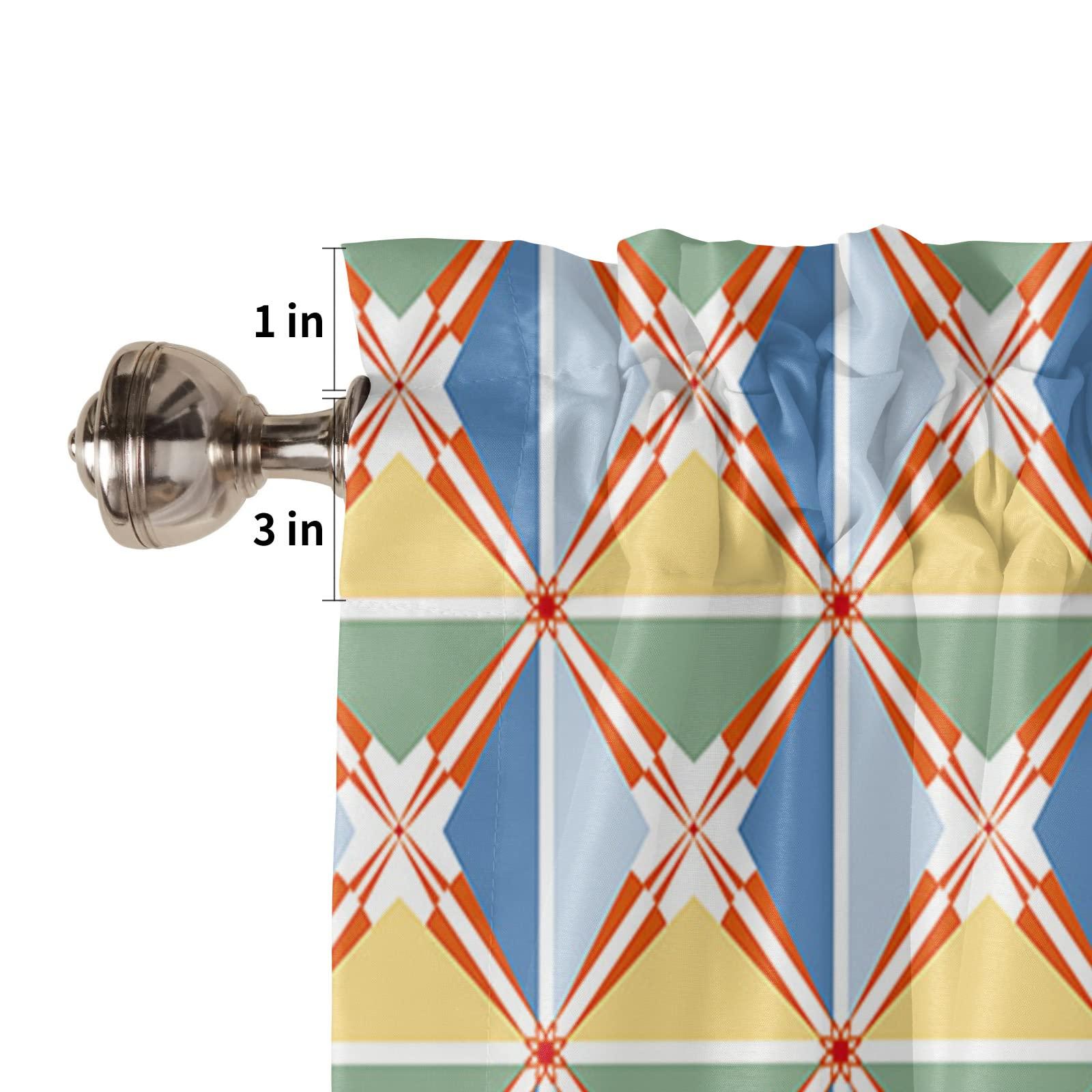 Wowouhiya Kitchen Curtains 54 Inch Length, Blue Teal Yellow Plaid Farmhouse Curtains & Drapes, Modern Red Geometric Checkered Art Rod Pocket Window Curtains for Living Room/Bedroom/Bathroom, 42" x 54", 2 Panels