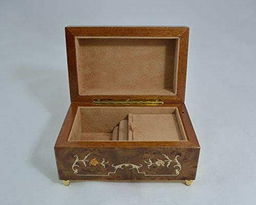 Amazing Music Box Made in Italy Sorrento Inlaid Matte Burl Music Jewelry Box - How Great Thou Art (Sankyo 18-Notes)