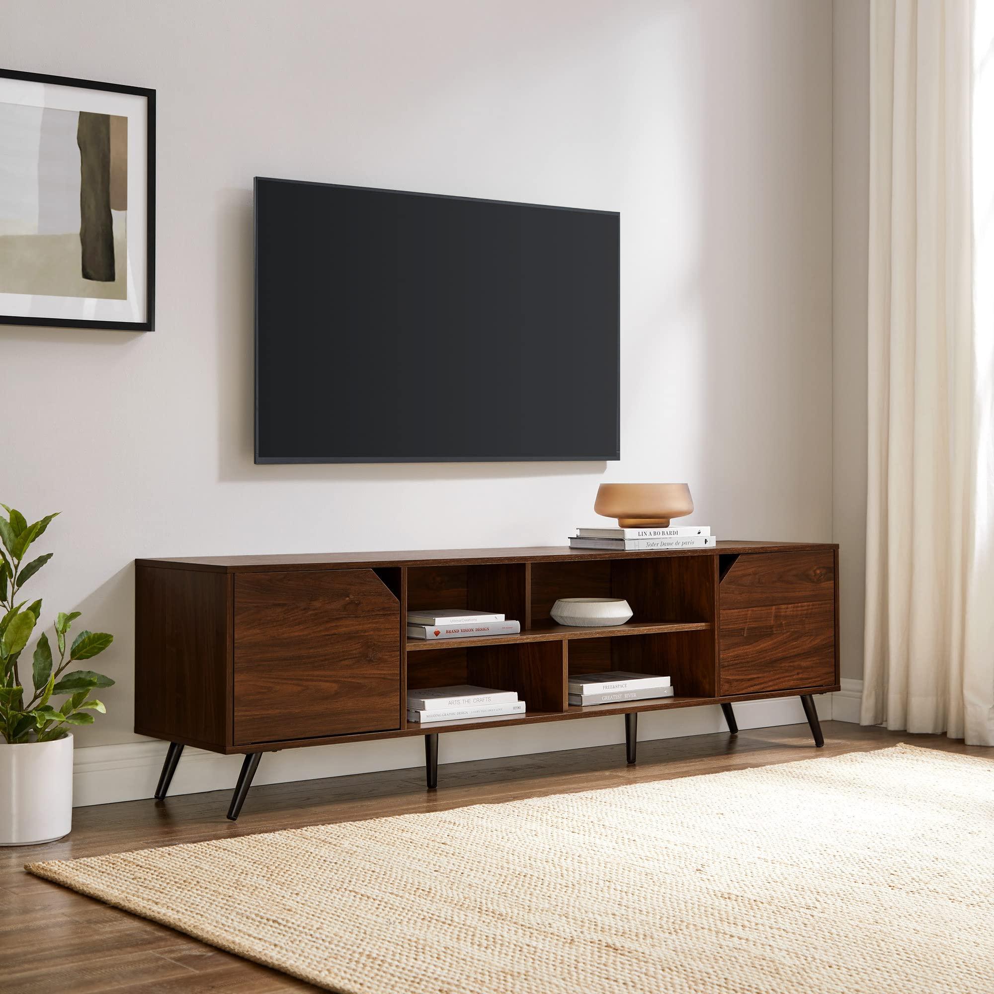Walker Edison Walker Edison Nora Modern Minimal Open-Shelf Stand for TVs up to 80 Inches, 70 Inch, Dark Walnut