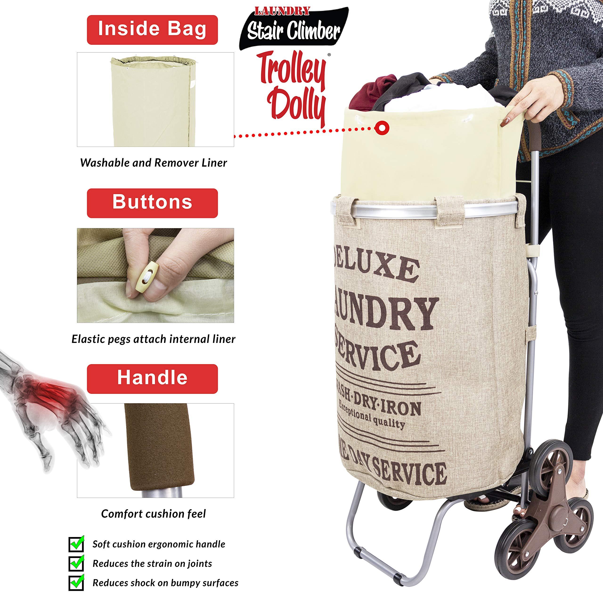 dbest products dbest products Stair Climber Laundry Trolley Dolly, Beige Laundry Bag Hamper Basket cart with wheels sorter