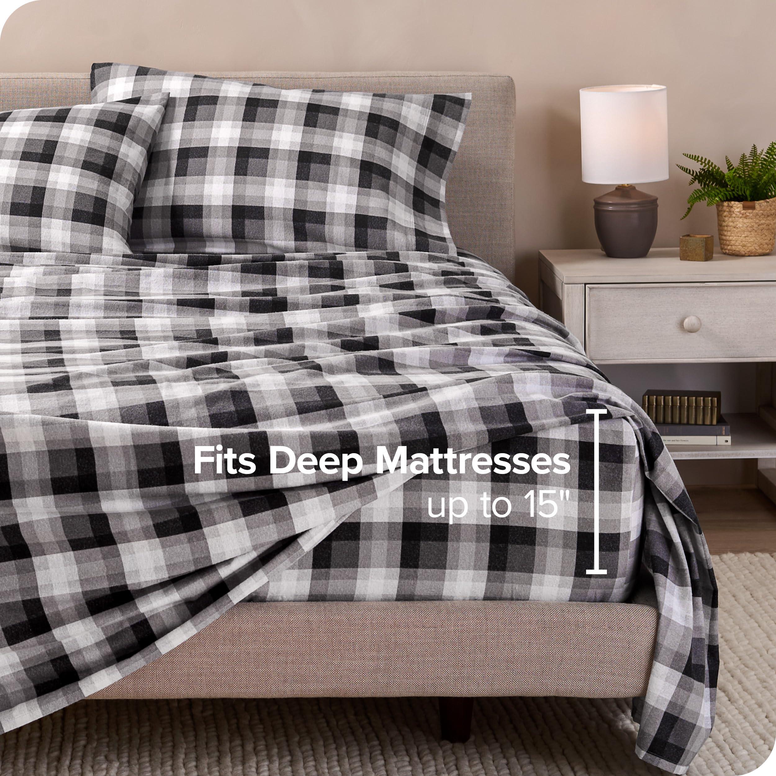 Bare Home Bare Home Flannel Sheet Set Prints, 100% Cotton, Velvety Soft Heavyweight - Double Brushed for Softness & Comfort - Deep Pocket - Bed Sheets (Twin, Oliver Plaid - Grey)