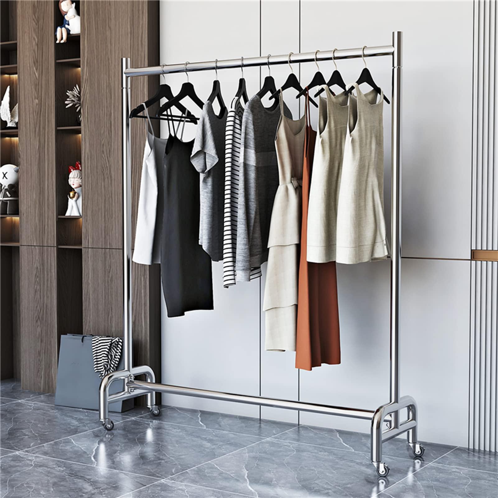 HomeLoft Basics Garment Rack Silver Stainless Steel Clothes Rack with Wheels Metal Single Rail Clothing Rack Large Capacity Coat Rack for Bedroom and Living Room Easy to Assemble(Color:120x40x165cm) (150x40