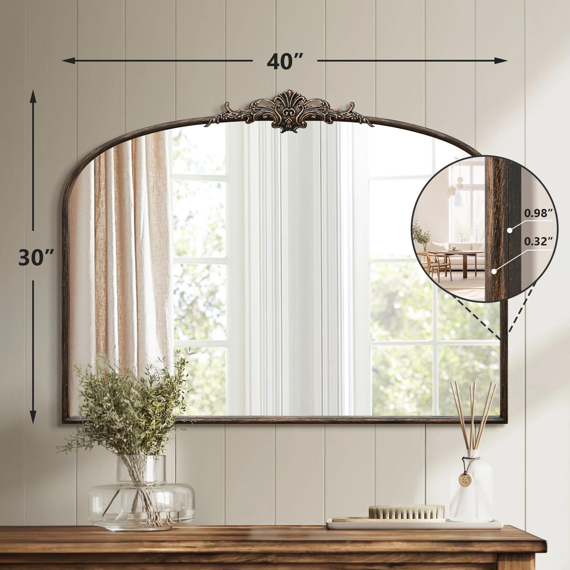 Besdomus Besdomus Large Arched Mirror, 40x30 Inches Black Traditional Vintage Ornate Baroque Mirror Antique Style Wall Mounted Mirrors for Entryway, Fireplace, Living Room, Hallway, Bathroom