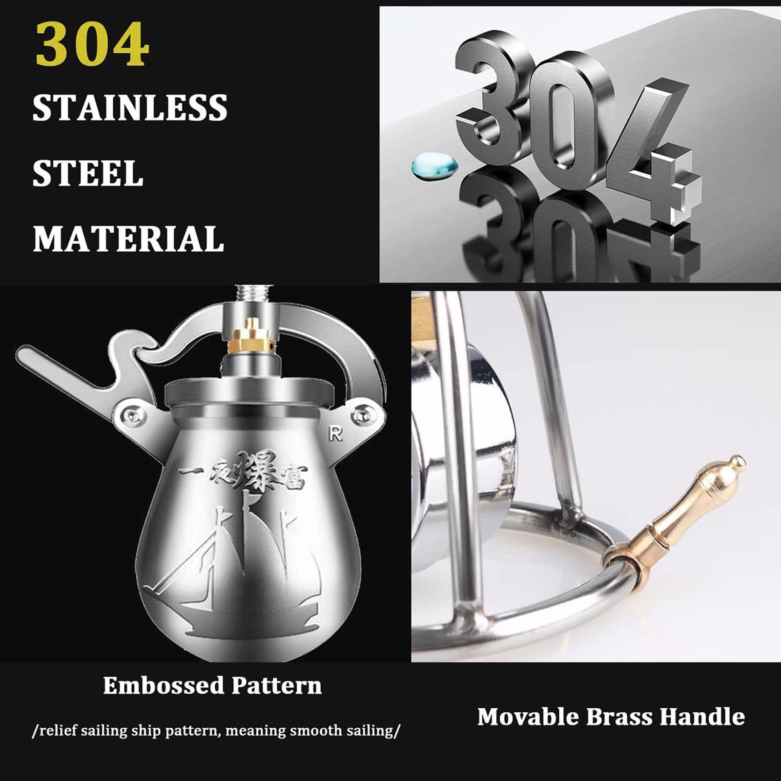 JOSKAA Chinese Popcorn Maker, 304 Stainless Steel Hand Popcorn Machine with Precision Pressure Gauge, Retro Nostalgia Mini Popcorn Machine Can Make Popcorn and Heat Food,300ML