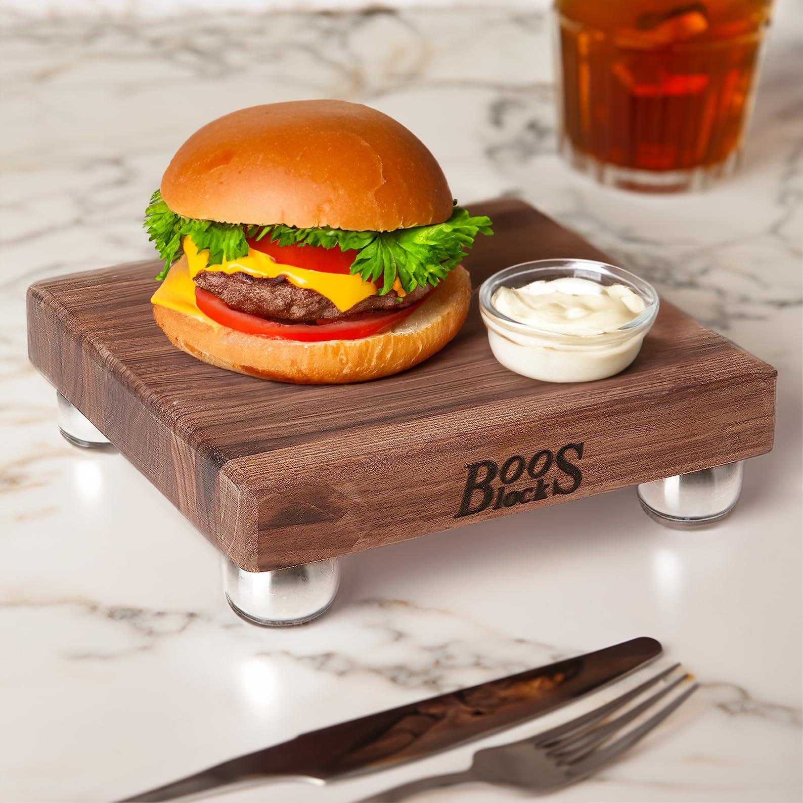 John Boos John Boos Block Square Wood Cutting Board, B Series w/Feet, 9\"x9\"x1.5\", Walnut