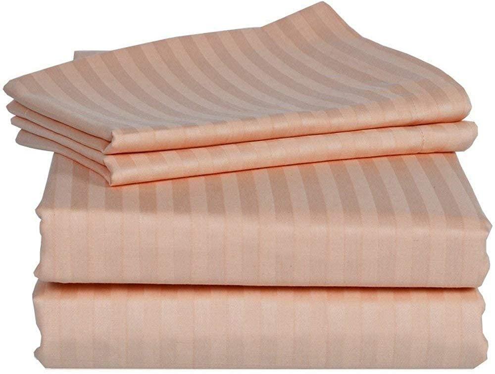 Destiny Collection 1500 Thread Count Authentic Heavy Egyptian Cotton 6-PCs Sheet Set ( 1 Fitted, 1 Flat, 4 Pillowcase ) Fits Mattress 4-6\'\' Deep Pocket ( Queen Size ) Best-Bedding Sheets For Bed ( Stripe, Peach )