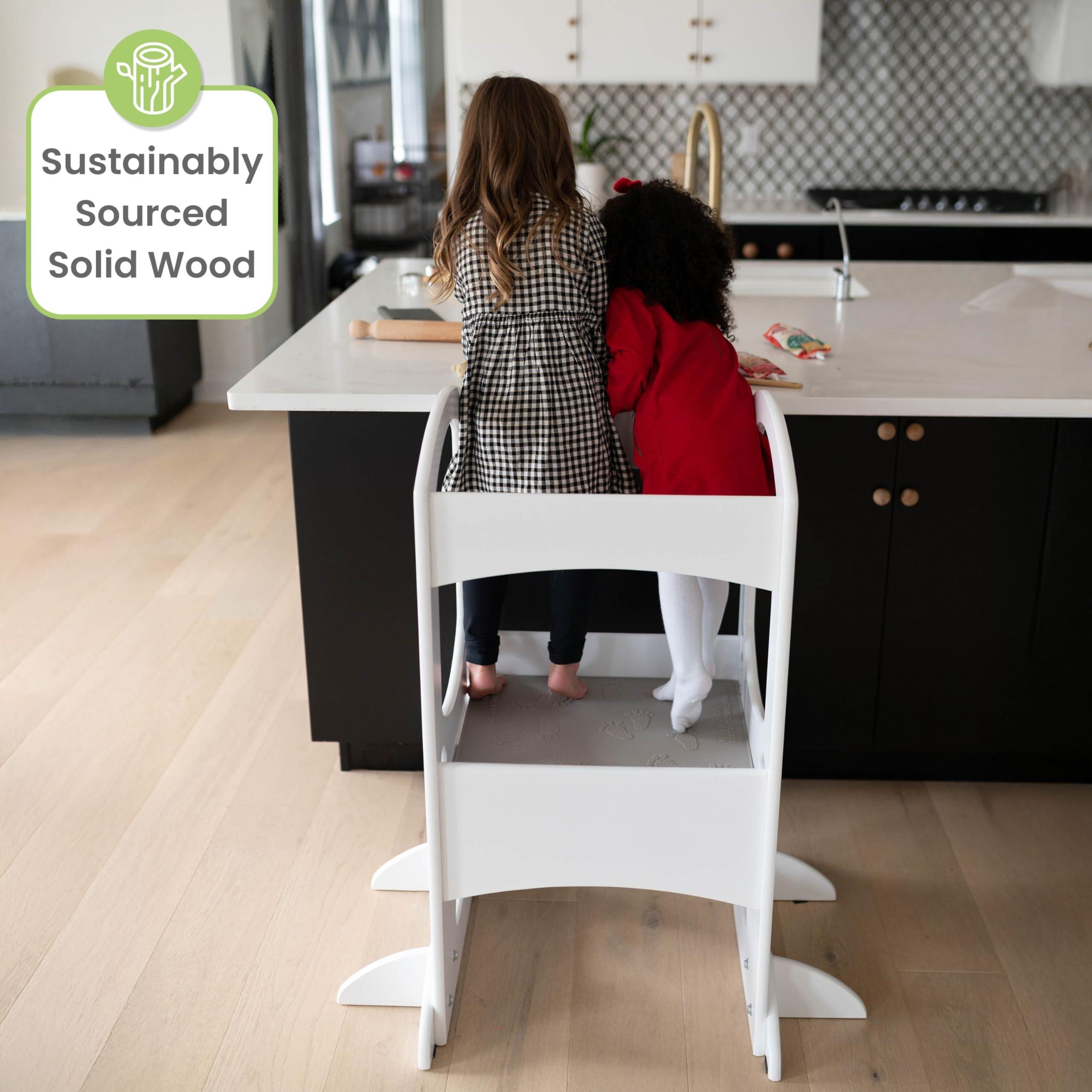 Little Partners Little Partners Kids Learning Tower, Toddler Tower - Adjustable Height Kitchen Step Stool - Encourages Learning, Independence, and Engagement - Safety Climbing Tower for Kitchen Counter (Soft White)