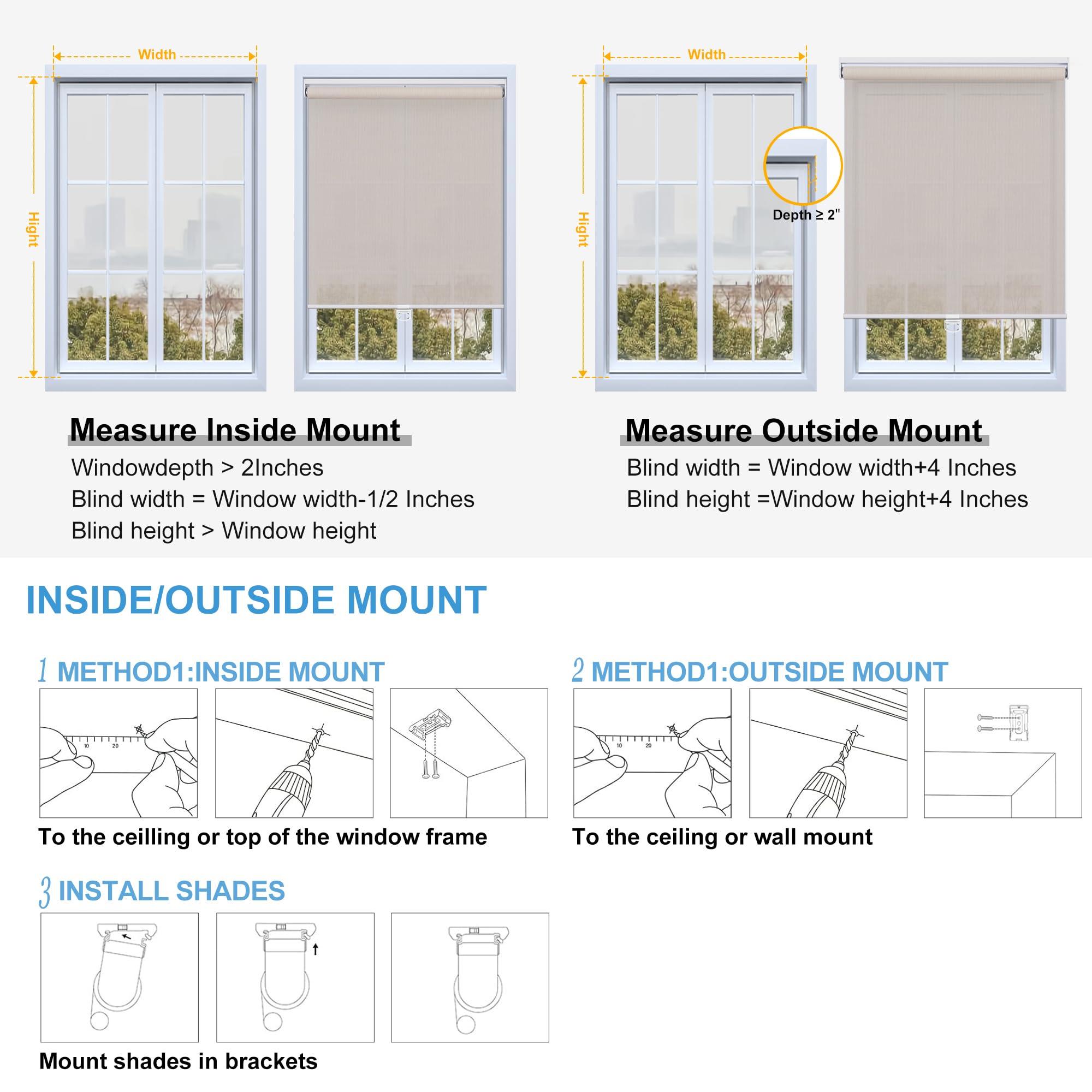 Sulugood Sulugood Light Filtering Roller Shades for Window 5% Openness Cordless Roller Blinds Solar Shades,UV Protection Fabric,Easy Installation Shades for Home, Hotel, Office,White.45 W x 64" H