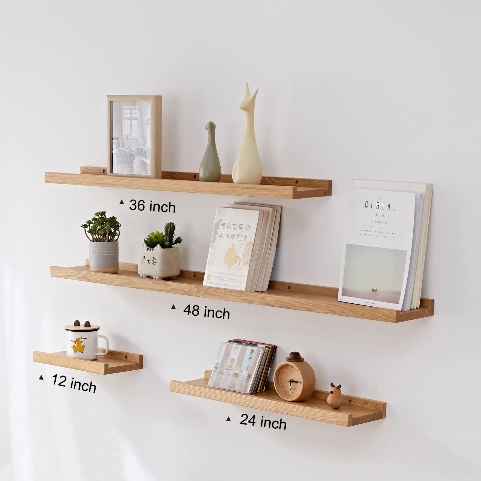 Recogwood Recogwood Floating Shelves Wall Mounted, 12 Inch Wall shelves for Decor and Storage, Natural Solid Oak Wood Shelf, Picture Ledge for Bedroom/Bathroom/Living Room/Kitchen/Laundry Room, Natural Color