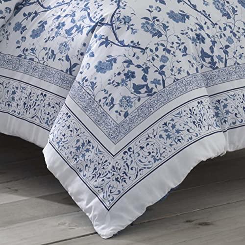 Laura Ashley Laura Ashley Home - Twin Comforter Set, Cotton Bedding with Matching Sham & Bed Skirt, Stylish Home Decor (Charlotte Blue, Twin)
