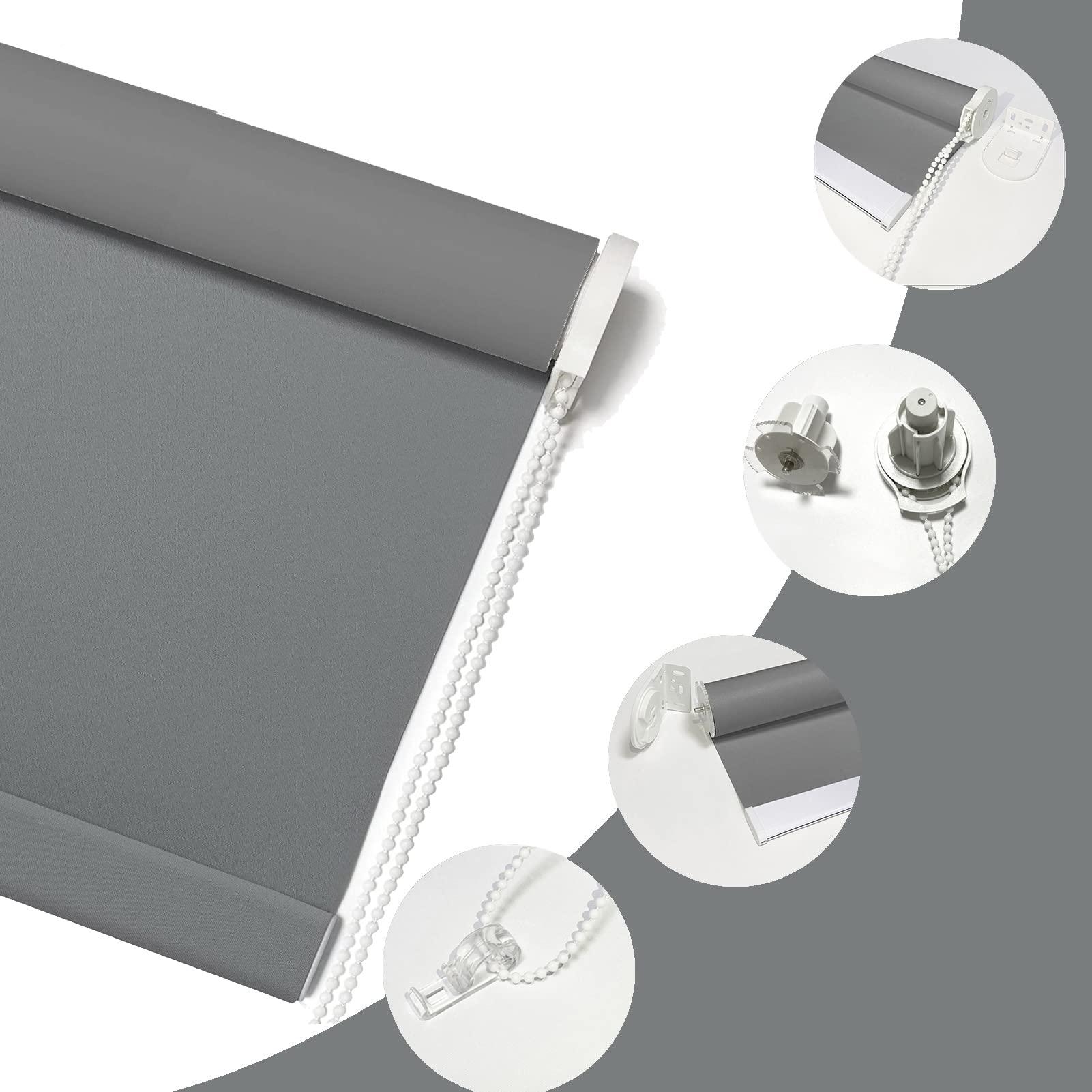 fhsblinds FHSBLINDS Custom Blinds for Windows Roller Shades for Windows-Room Darkening Waterproof Blackout Window Blinds & Shades for Home Kitchen Bedroom Office (Grey 100% Blackout, 64" W x 48" H)