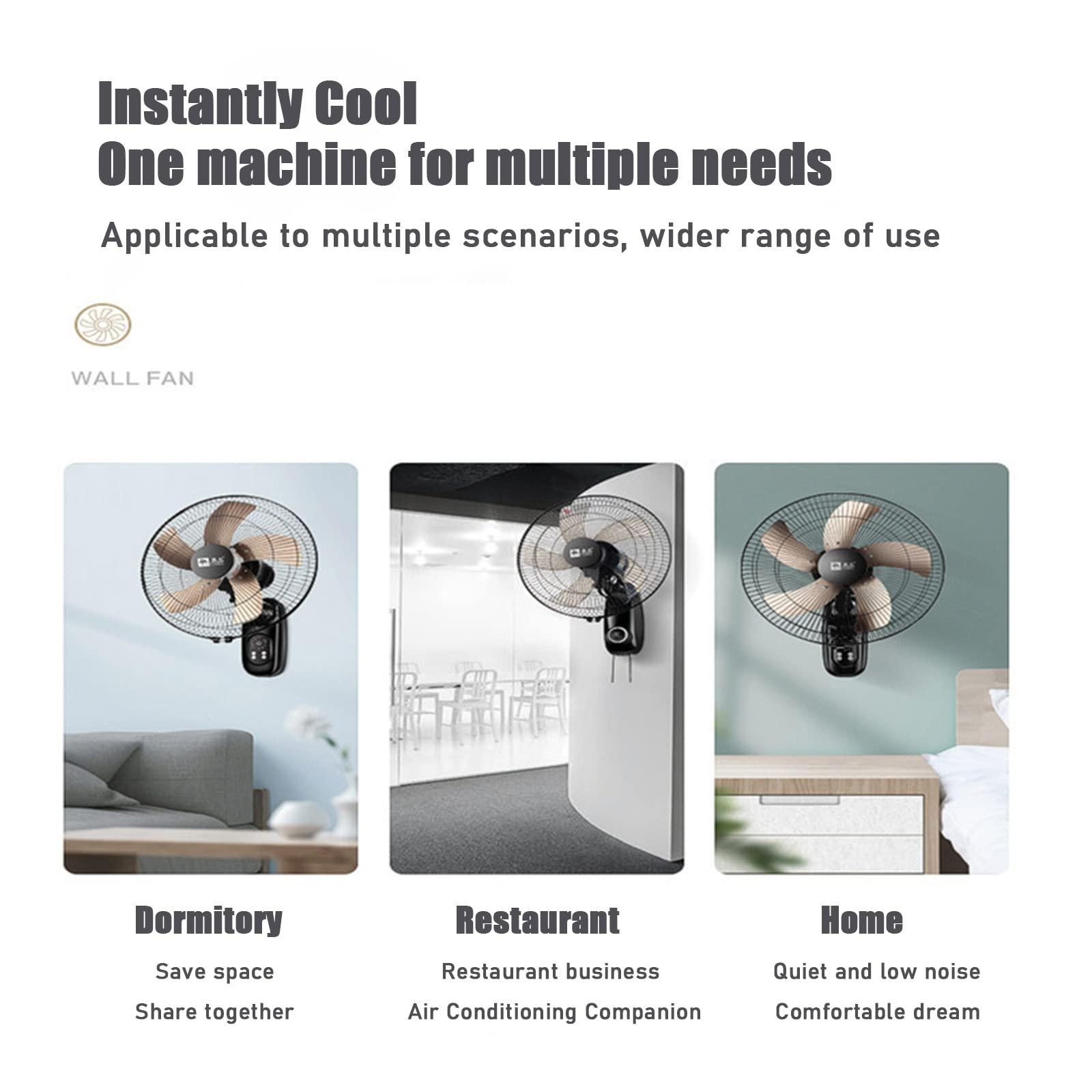 HomeLoft Basics Wall Mount Fan, 16 Inch 5 Blades 3 Speeds Wall-mounted Fans, High Velocity Oscillating Fan for Industrial, Commercial and Residential Use