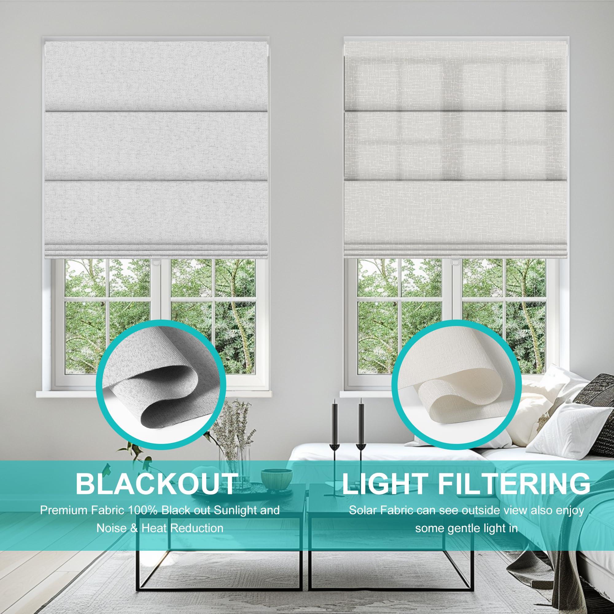 BERISSA BERISSA No Drill Cordless Roman Shades for Window, Blackout Roman Blinds Room Darkening Roll up Blinds Easy Install Linen Roman Window Shades for Inside Mount,78" W x 80" H,Jacquard White
