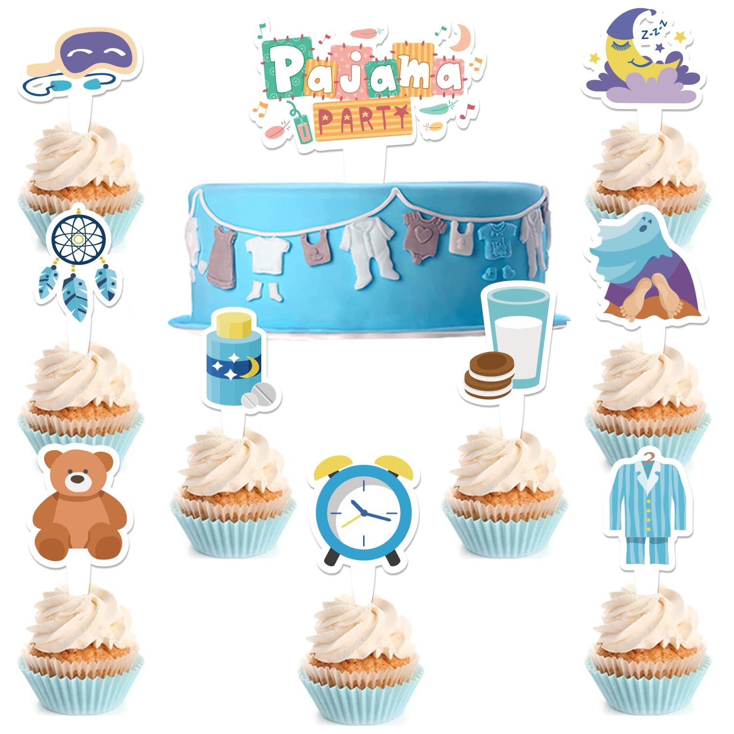 SKIRUP SKIRUP Slumber Party Favors Pajamas Theme Party Suit Pajama Party Decorations Includes Banner Hanging Swirls Cake Topper Balloons Cupcake Toppers Sleepover Party Supplies For Girls