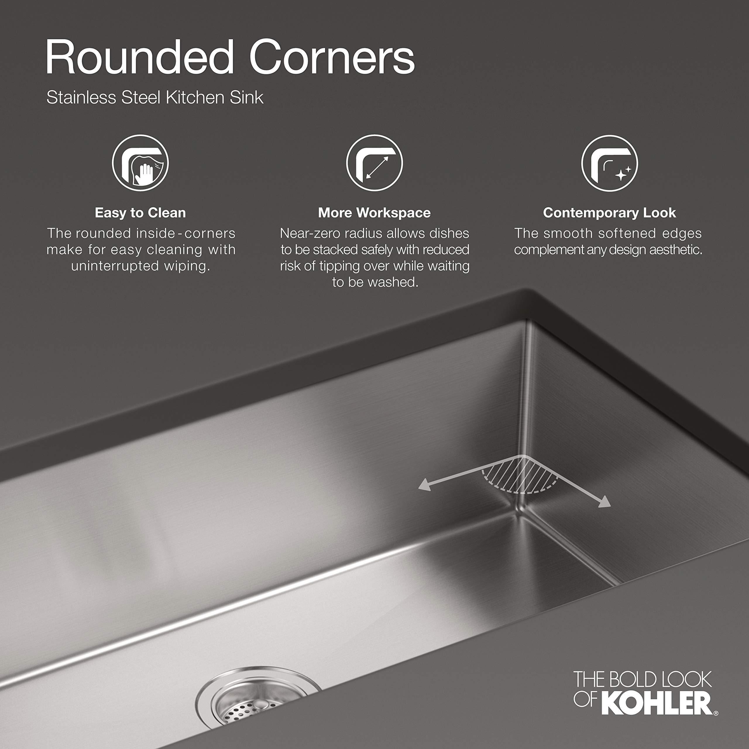 Kohler KOHLER K-5285-NA Strive 32 X 18-1/4 X 9-5/16-Inch Under-Mount Single Bowl Kitchen Sink with Basin Rack, Stainless Steel, 1-Pack