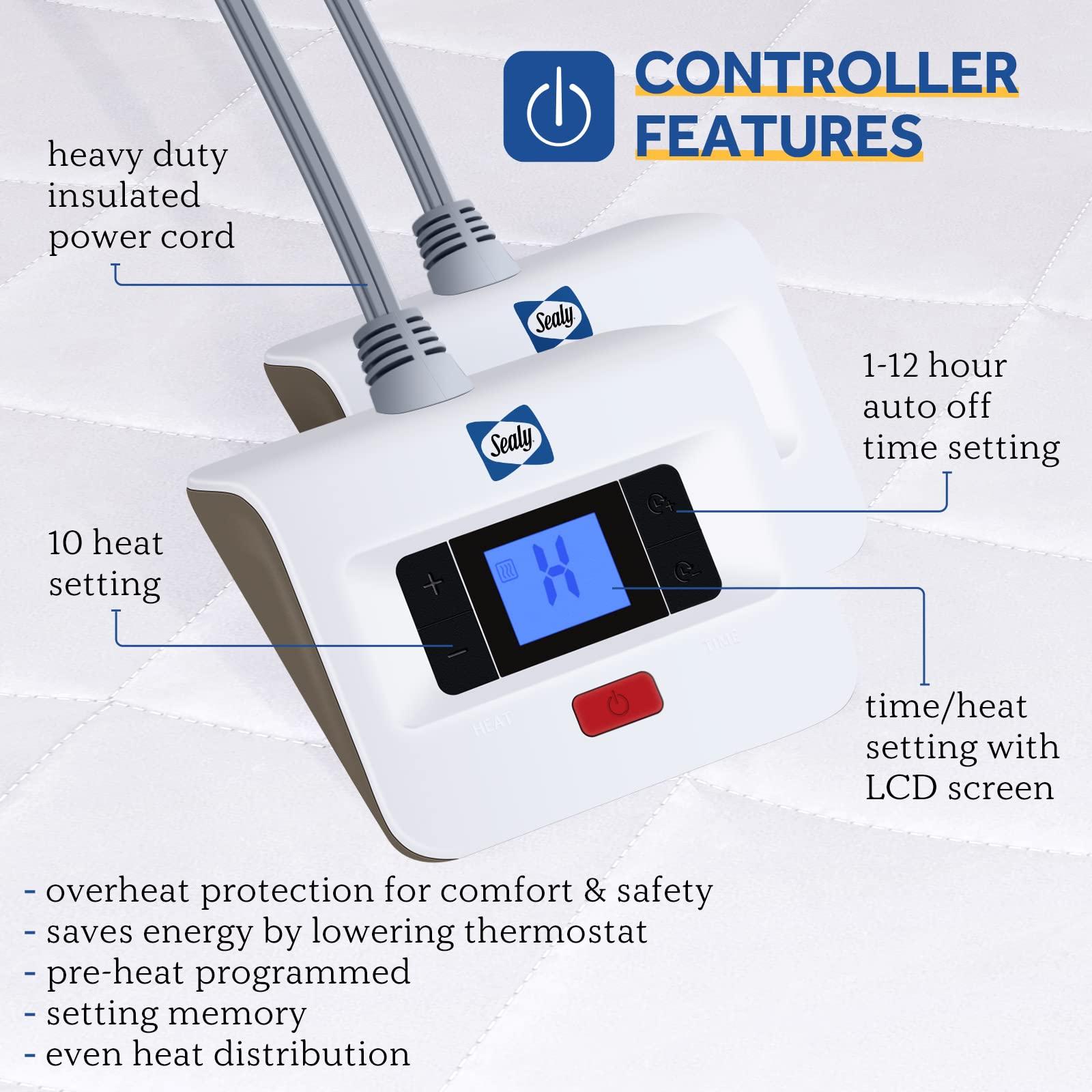 Sealy Sealy 3M Scotchgard Heated Mattress Pad | Quilted Cotton Electric Bed Warmer with 10 Heat Setting Dual Controller | 1-12 Hours Auto Shut Off | 17" Deep All Around Elastic Pocket, King