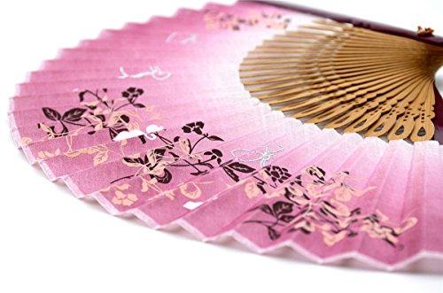 OMyTea OMyTea® 8.27"(21cm) Women Hand Held Silk Folding Fans with Bamboo Frame - with a Fabric Sleeve for Protection for Gifts - Chinese/Japanese Style Butterflies and Morning Glory Flowers Pattern (Red)
