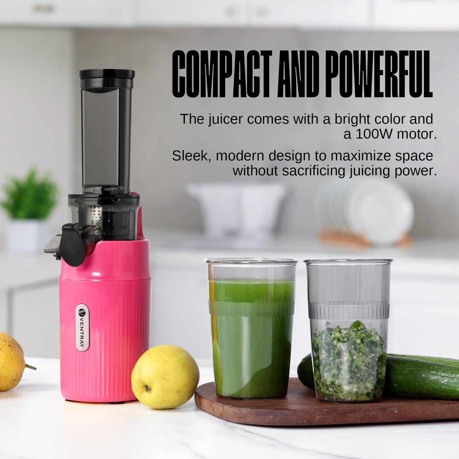 Ventray Ventray Ginnie Mini Cold Press Juicer, Small Slow Masticating Juicer for Vegetables Fruits, High Juice Yield, Easy to Clean, Space-Saving, Fit for Personal/Travel/Picnic/Office - Pink