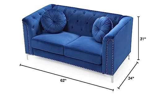 Glory Furniture Glory Furniture Pompano Velvet Loveseat in Navy Blue