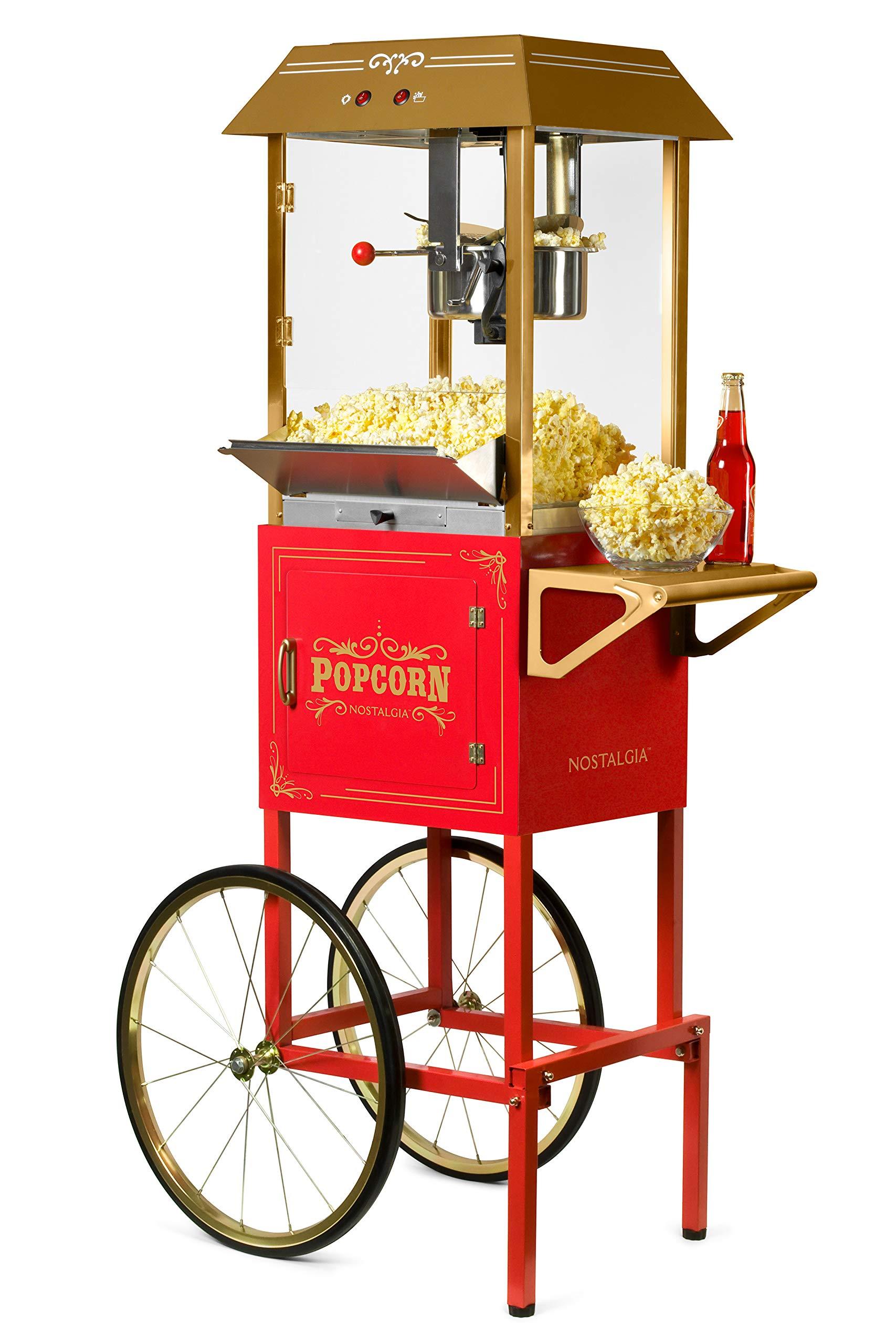 Nostalgia Nostalgia Popcorn Maker Machine - Professional Cart With 10 Oz Kettle Makes Up to 40 Cups - Vintage Popcorn Machine Movie Theater Style - Red