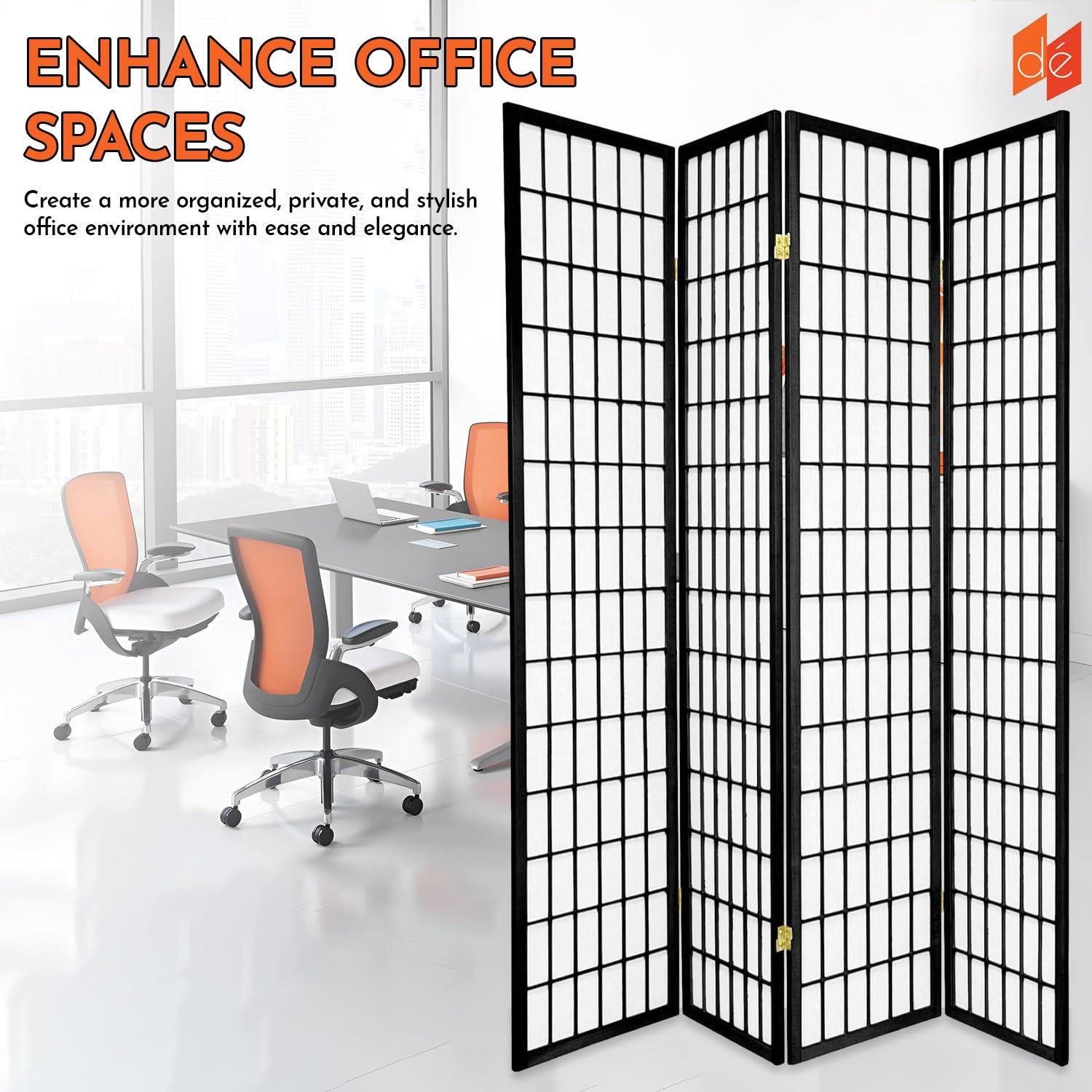 Legacy Decor Legacy Decor 4 Panels Room Divider - Portable & Foldable Freestanding Room Privacy Screen - 6ft Tall Shoji Style Dressing Screen - Temporary Wall Partition for Home, Office & Studio - Black