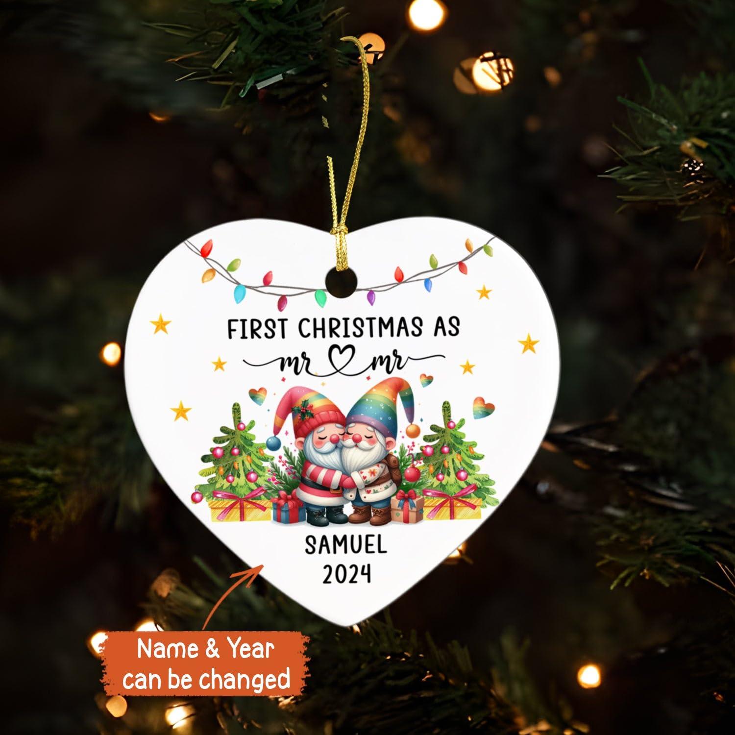 Wixxby Personalized First Christmas As Mr & Mr Ornament Keepsake, Couple Snowman Gay Pride LGBT Ornament Christmas 2024, Custom 1st Xmas As Mr & Mr Ornament Gifts for Couple Gay LGBT, Rainbow Pride Ornament