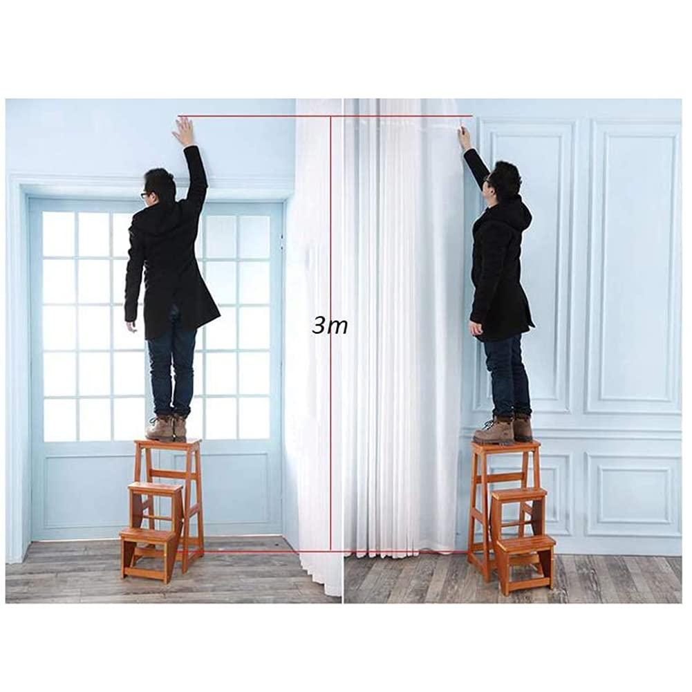 LUNEZY Folding Ladder 3-Tier Step Stool Wood Adult Foldable Bed Steps for High Beds for Adults Standing Shelf Units 300 lb Capacity