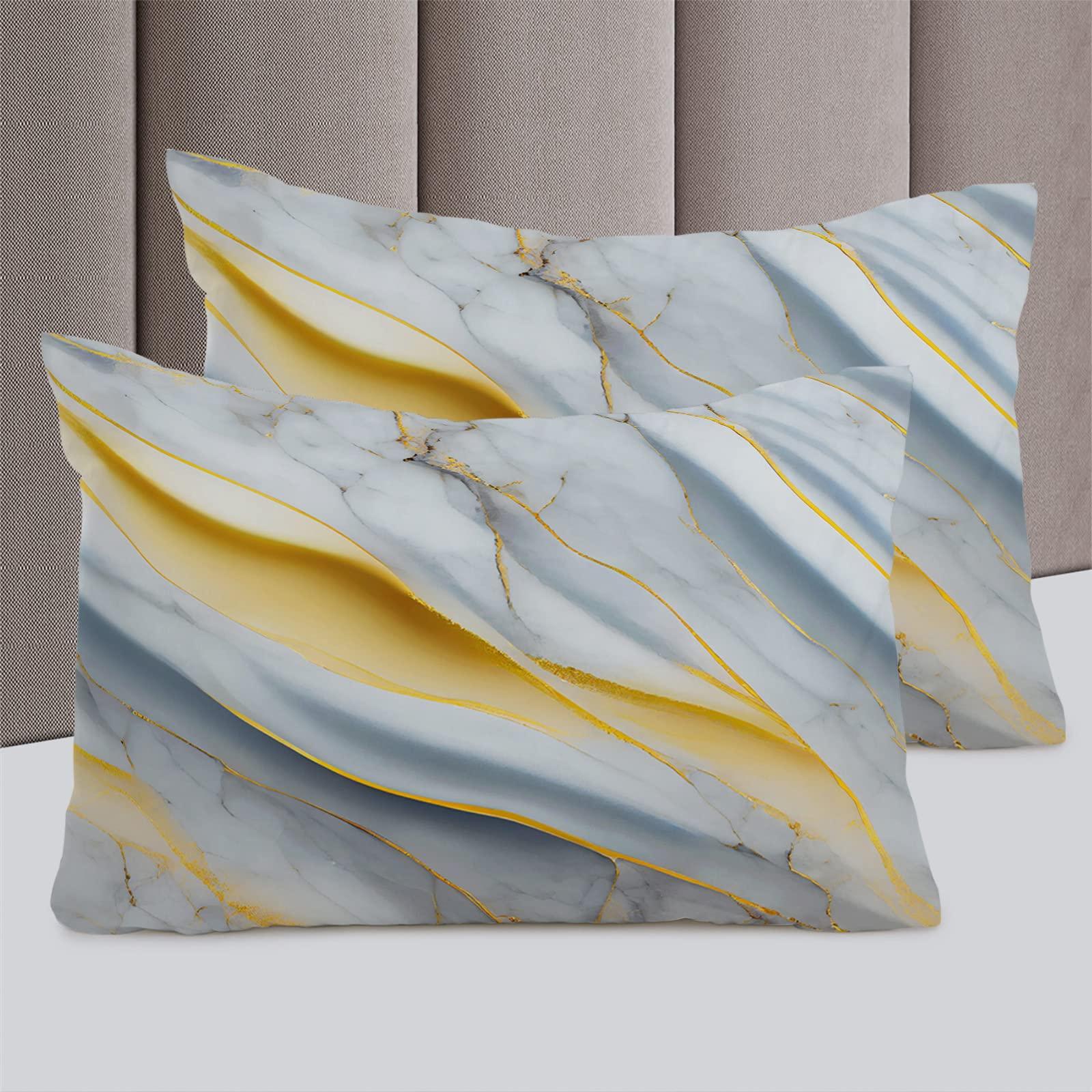 Debedcor Cal. King Comforter Covers Sets Grey Yellow Marble 4 Piece Duvet Cover Set Lightweight Microfiber Soft Bedding Set for Adult Teen, Modern Luxury Ink Texture Abstract Art