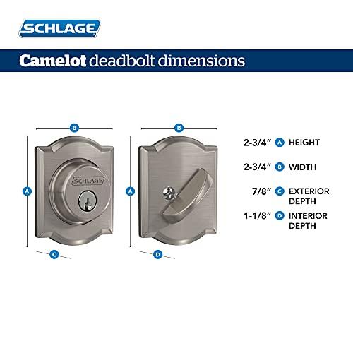 SCHLAGE Schlage B60 N CAM 605 Deadbolt with Camelot Trim, Keyed 1 Side, Highest Residential Security, Bright Brass