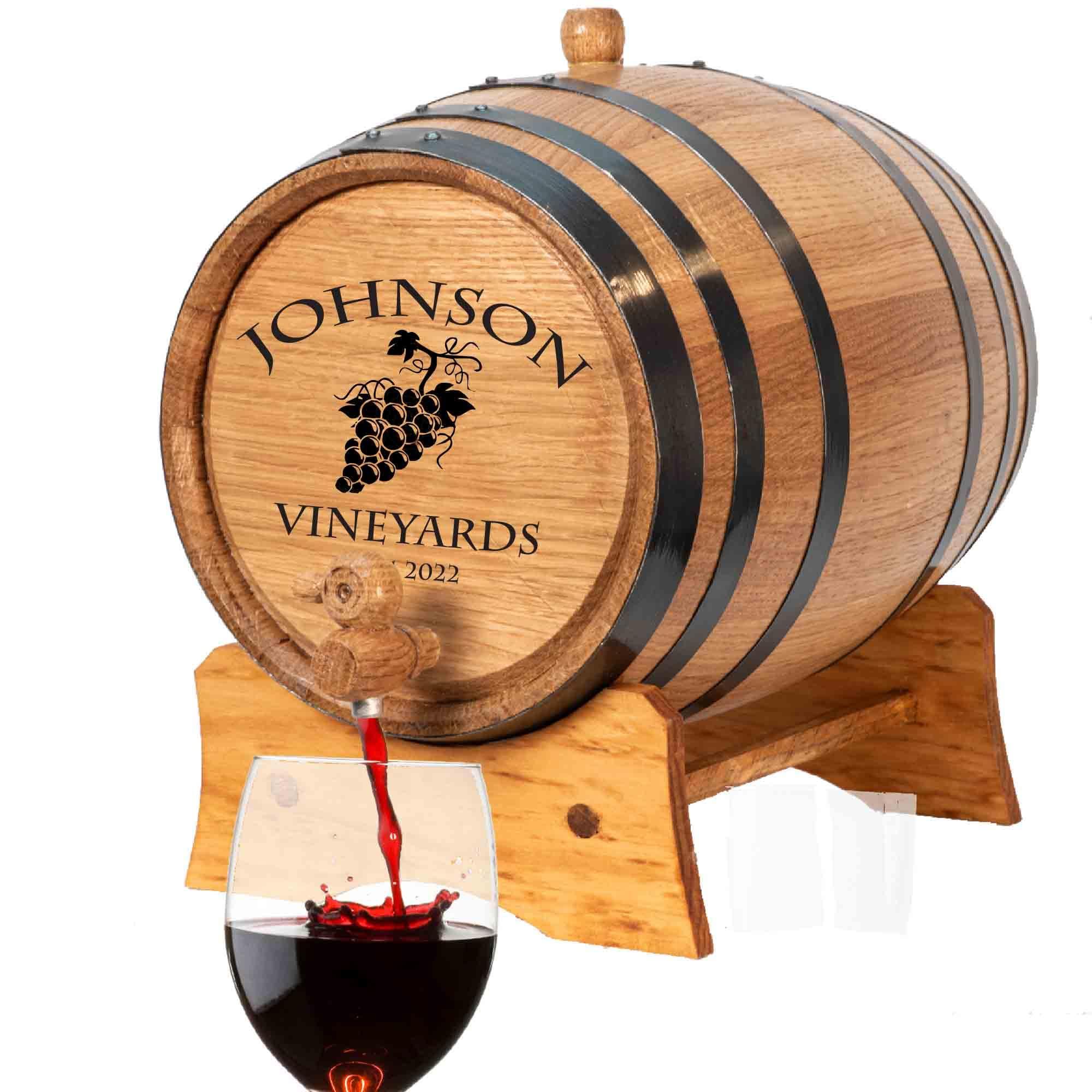 THOUSAND OAKS BARREL Personalized 5 Liter Oak Wine Barrel (1 gallon) with Stand, Bung, and Spigot | Age Cocktails, Bourbon, Whiskey, Beer and More! | Engraved Custom Wine Barrel (V16) Design